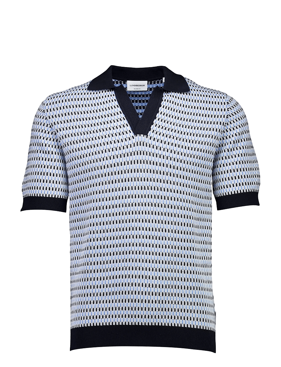 Lindbergh - Jacquard S/S v-neck polo - navy - 1