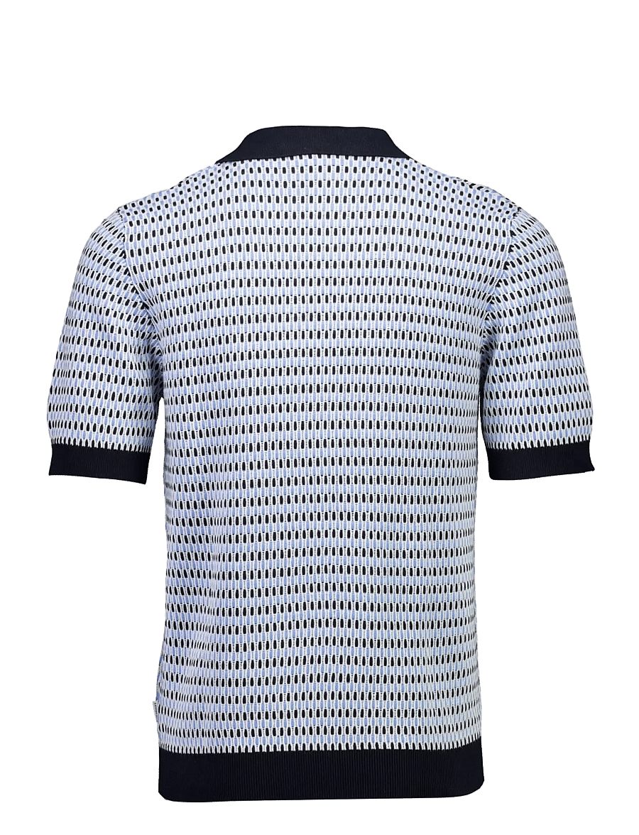 Lindbergh - Jacquard S/S v-neck polo - navy - 2
