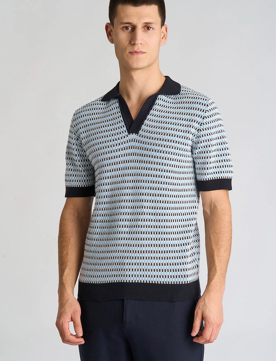 Lindbergh - Jacquard S/S v-neck polo - navy - 3