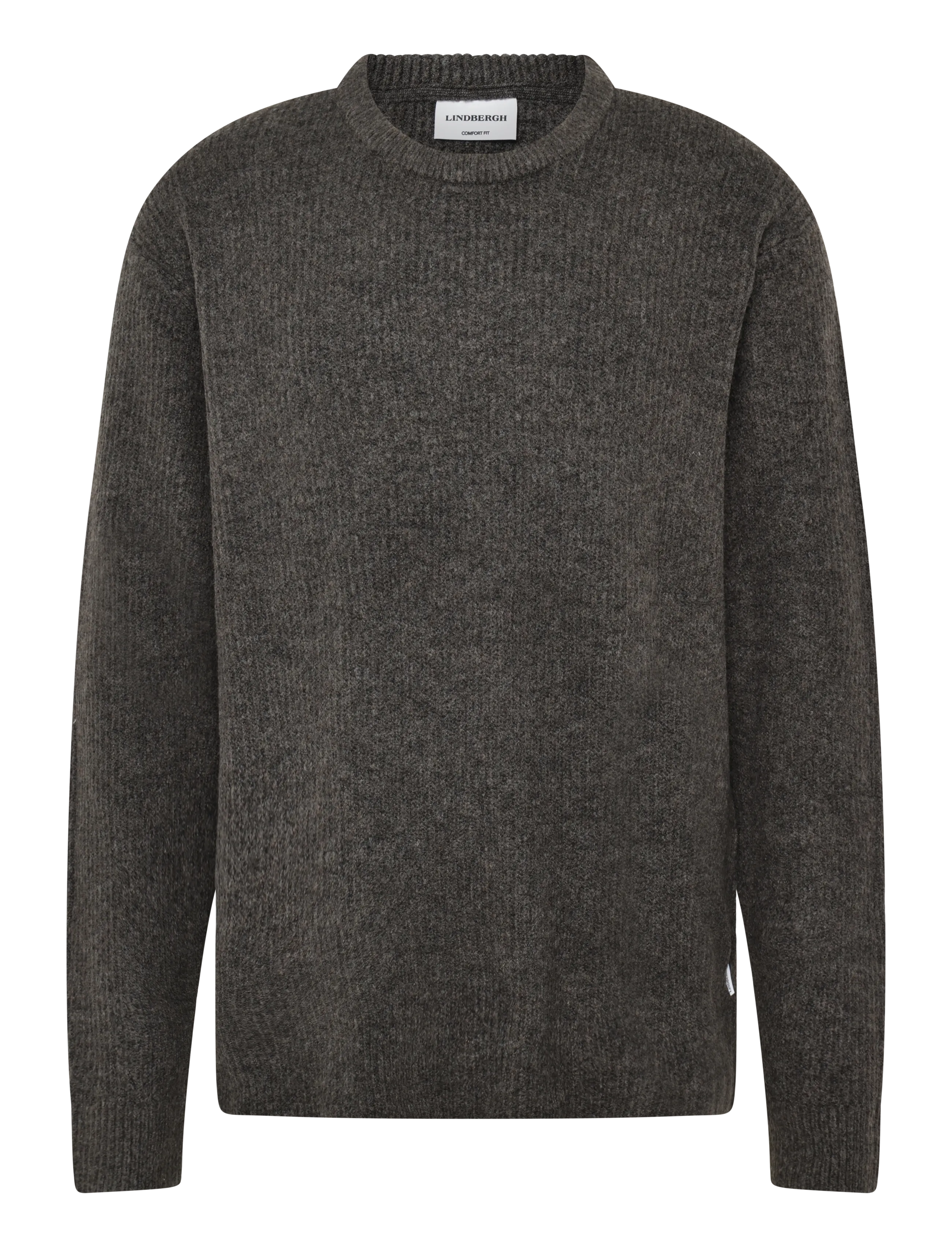 Lindbergh Rib knitted L/S o-neck sweater - Lindbergh - DK BROWN MEL / brown