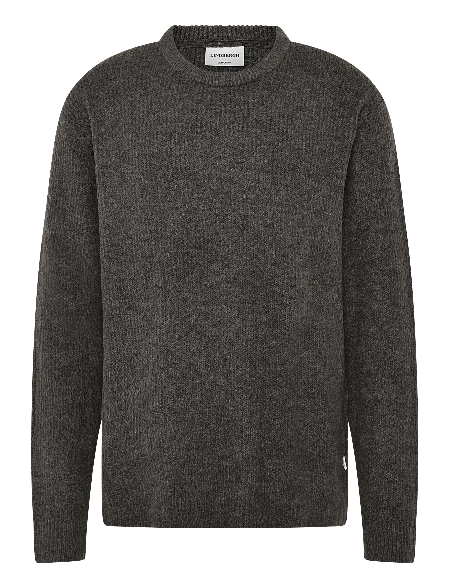 Lindbergh - Rib knitted L/S o-neck sweater - Ümara kaelusega - dk brown mel - 0