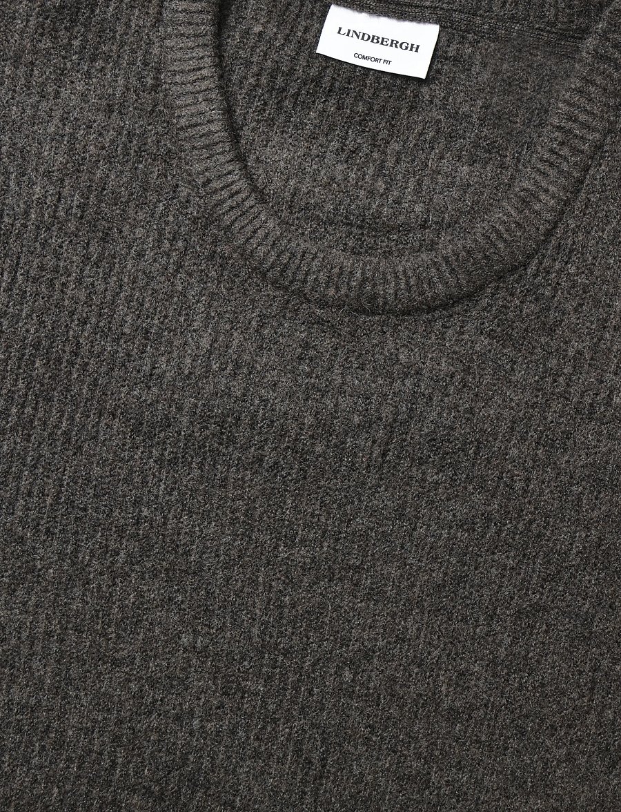 Lindbergh - Rib knitted L/S o-neck sweater - Ümara kaelusega - dk brown mel - 2