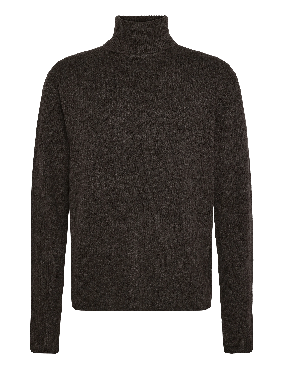 Lindbergh - Rib L/S roll-neck sweater - polokrage - dk brown mel - 0