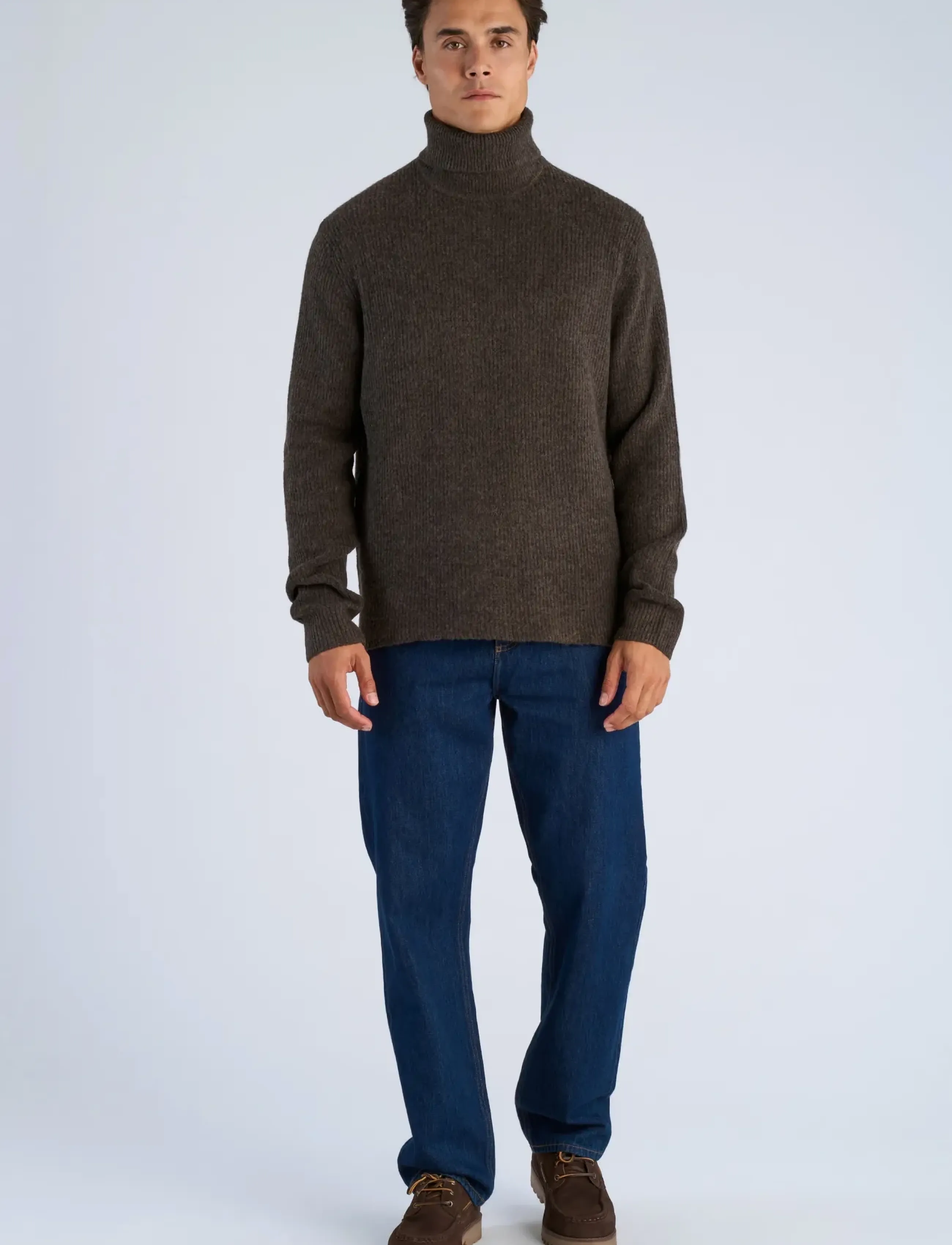 Lindbergh Rib L/S roll-neck sweater - Looks for less - DK BROWN MEL / brown