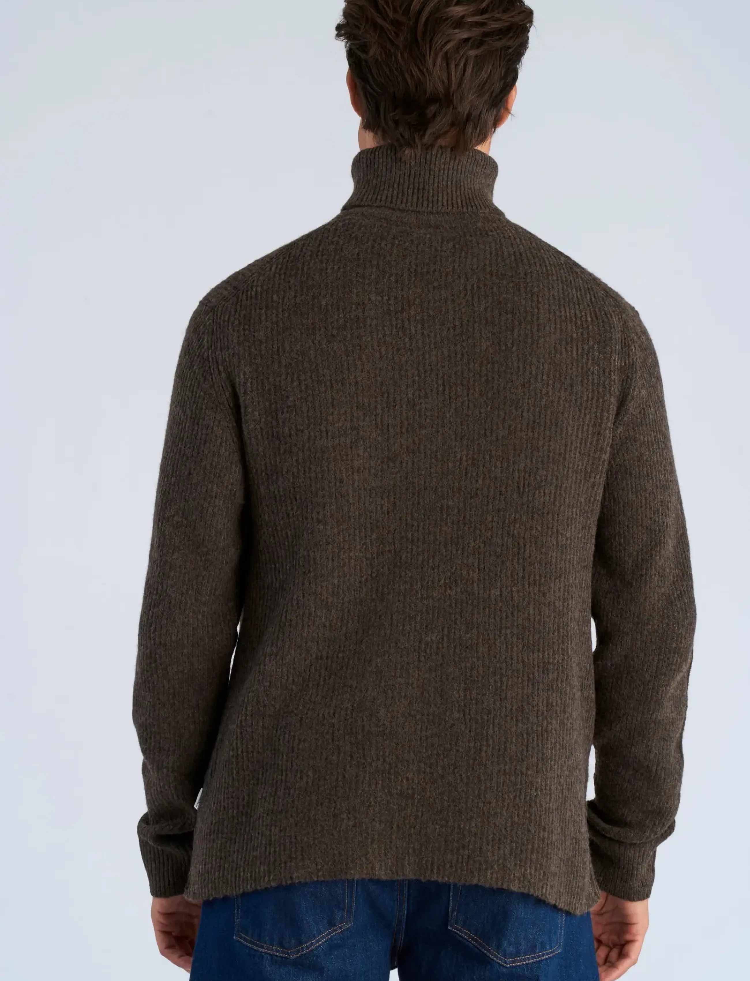 Lindbergh - Rib L/S roll-neck sweater - höstkläder - dk brown mel - 4