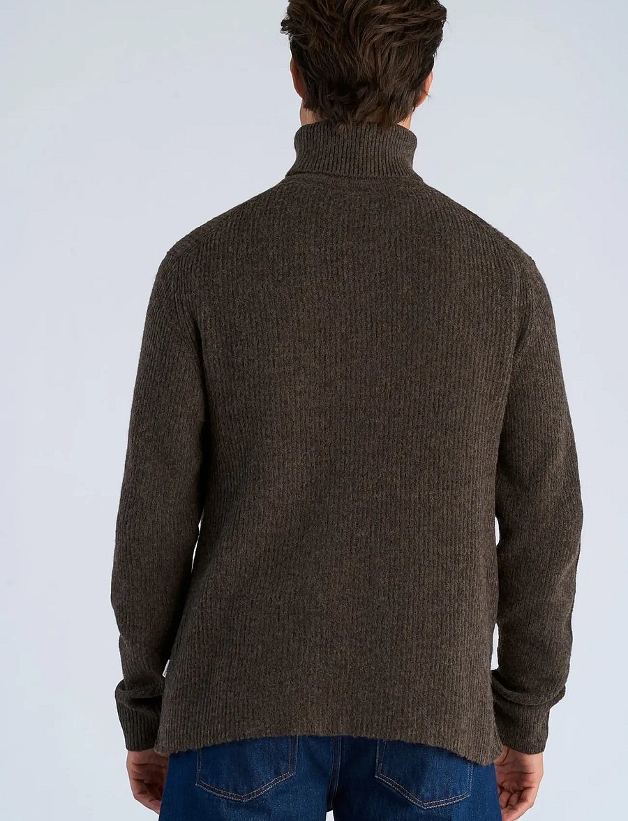 Lindbergh - Rib L/S roll-neck sweater - rollkragenpullover - dk brown mel - 4