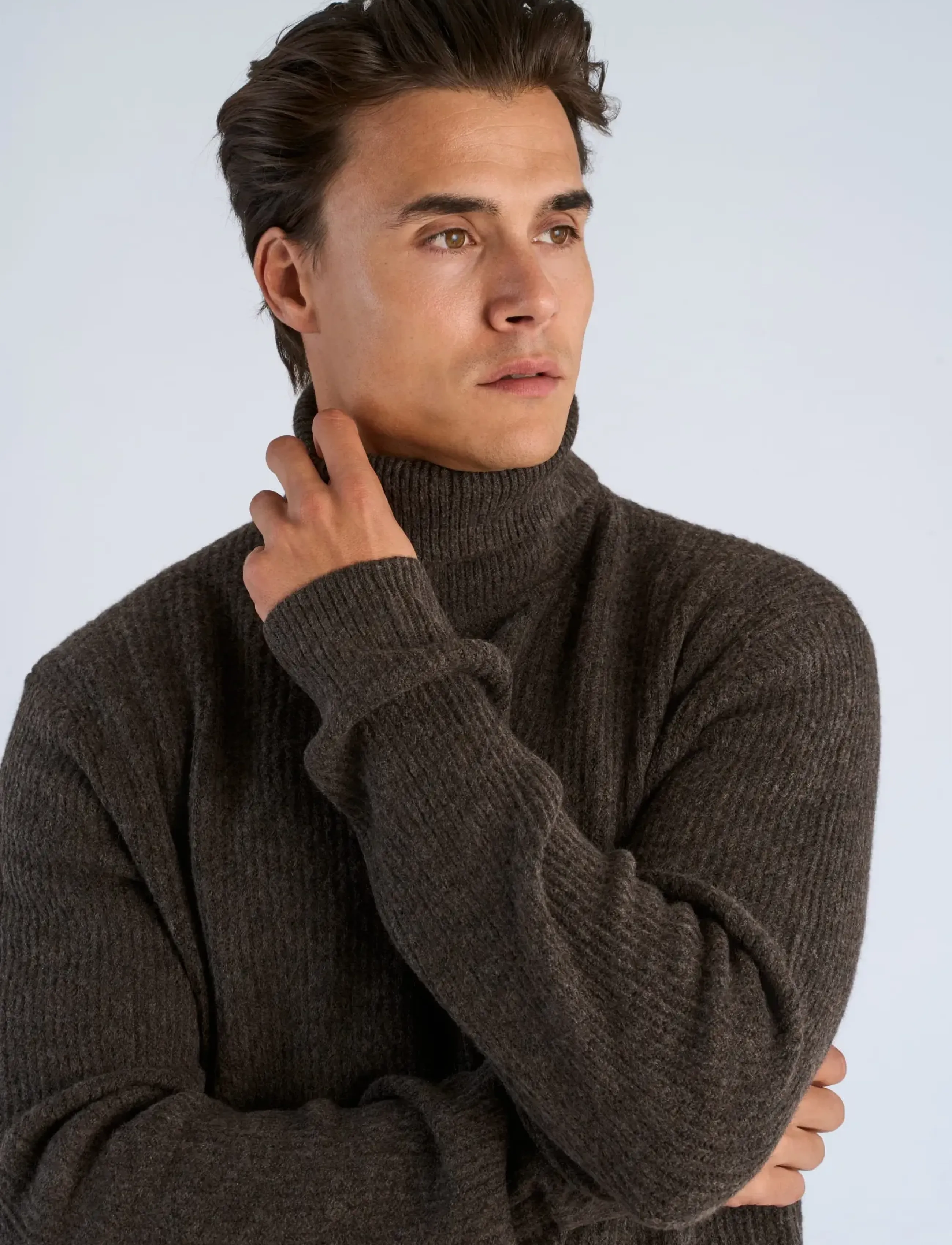 Lindbergh - Rib L/S roll-neck sweater - höstkläder - dk brown mel - 5