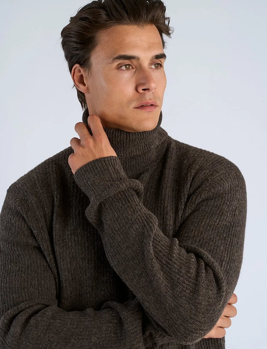 Lindbergh - Rib L/S roll-neck sweater - rollkragenpullover - dk brown mel - 5