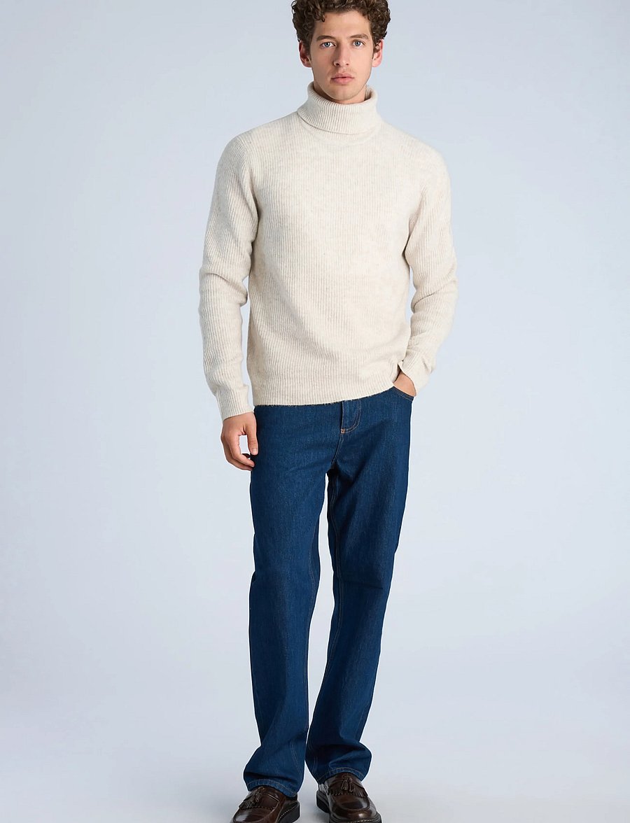 Lindbergh - Rib L/S roll-neck sweater - polokrage - lt sand mel - 0