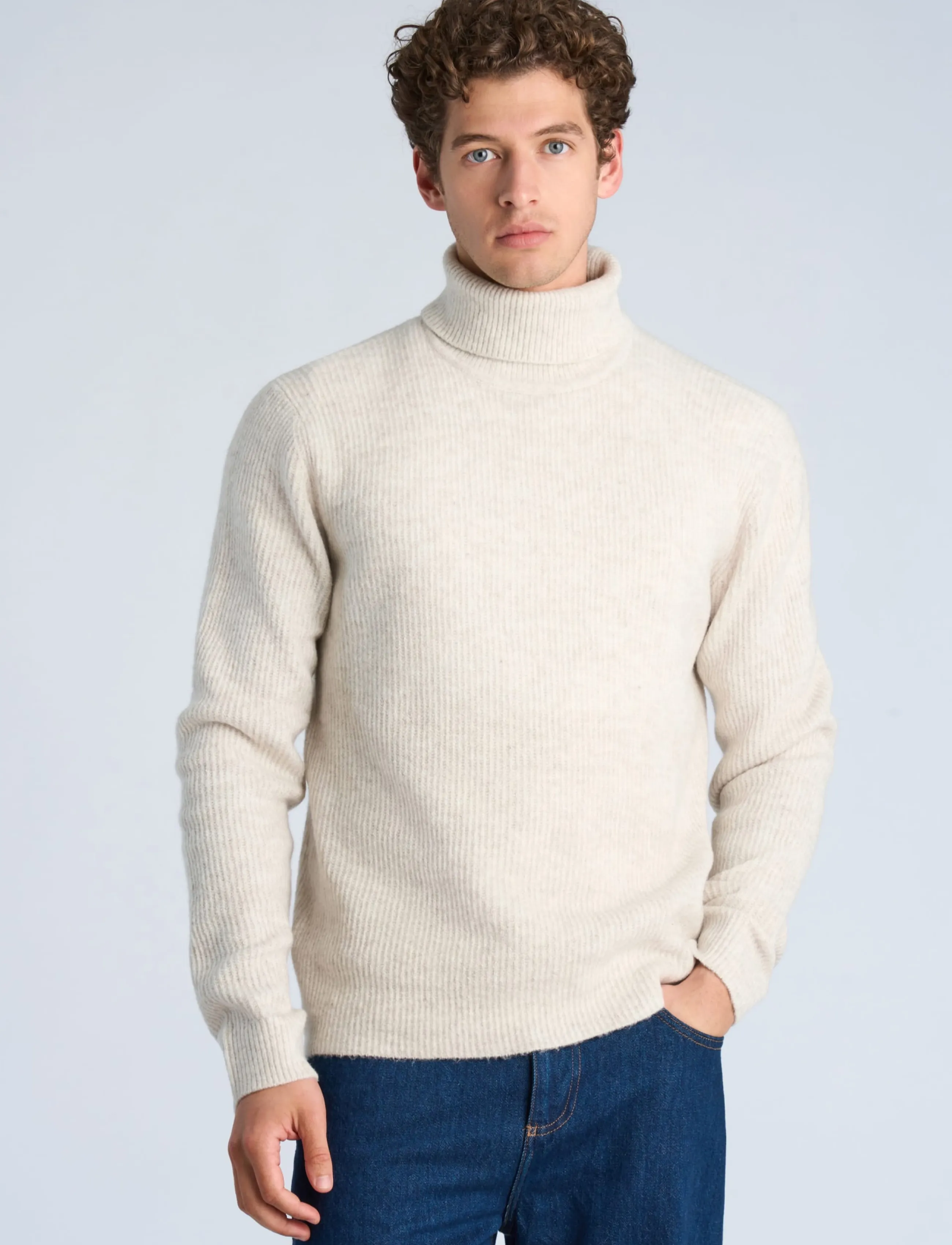 Lindbergh - Rib L/S roll-neck sweater - polokrage - lt sand mel - 3