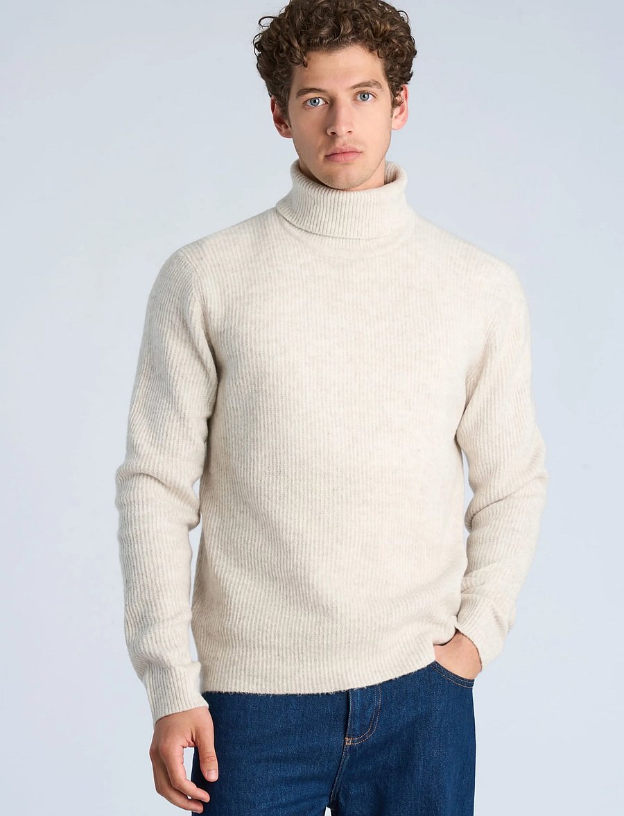 Lindbergh - Rib L/S roll-neck sweater - polokrage - lt sand mel - 3