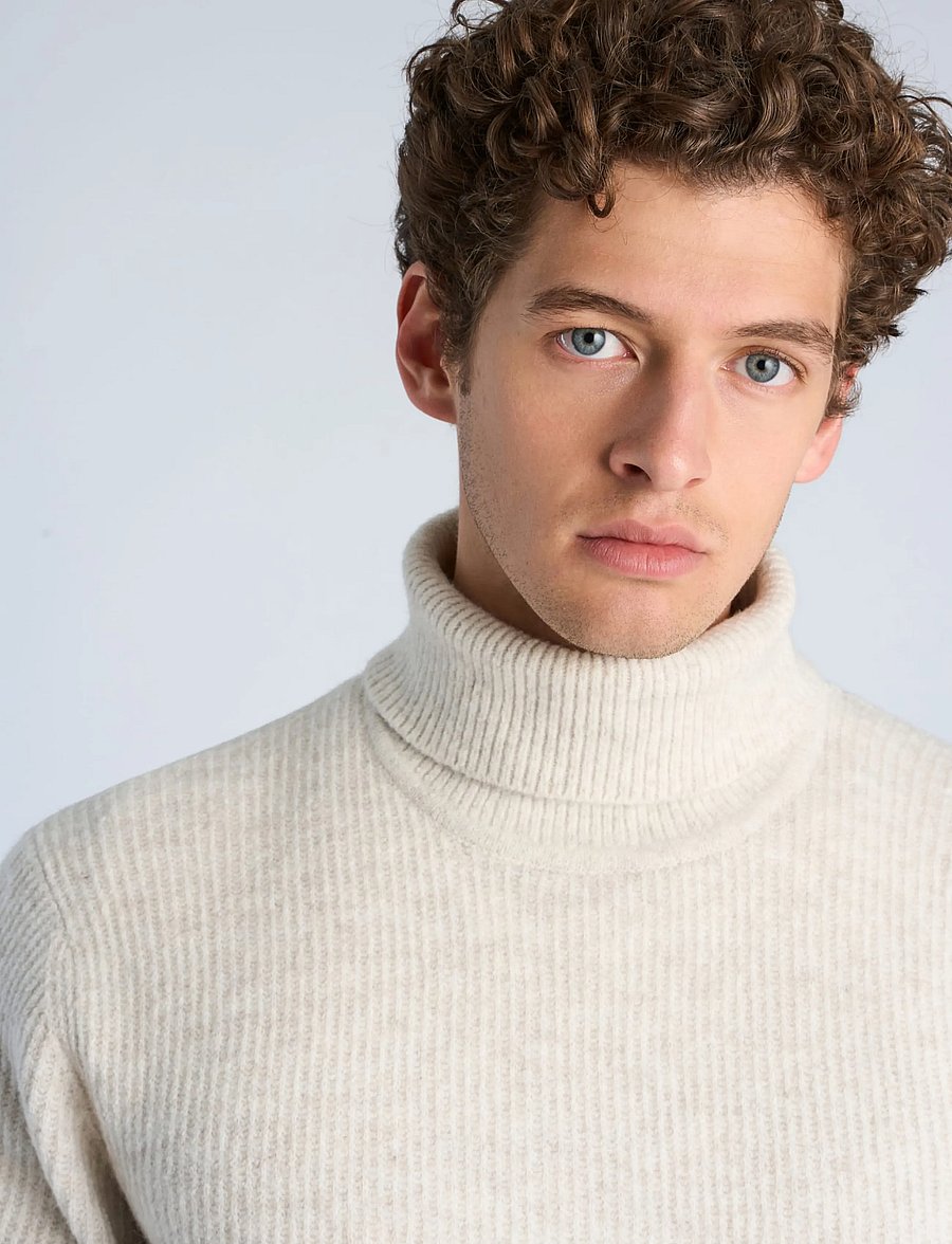 Lindbergh - Rib L/S roll-neck sweater - polokrage - lt sand mel - 5