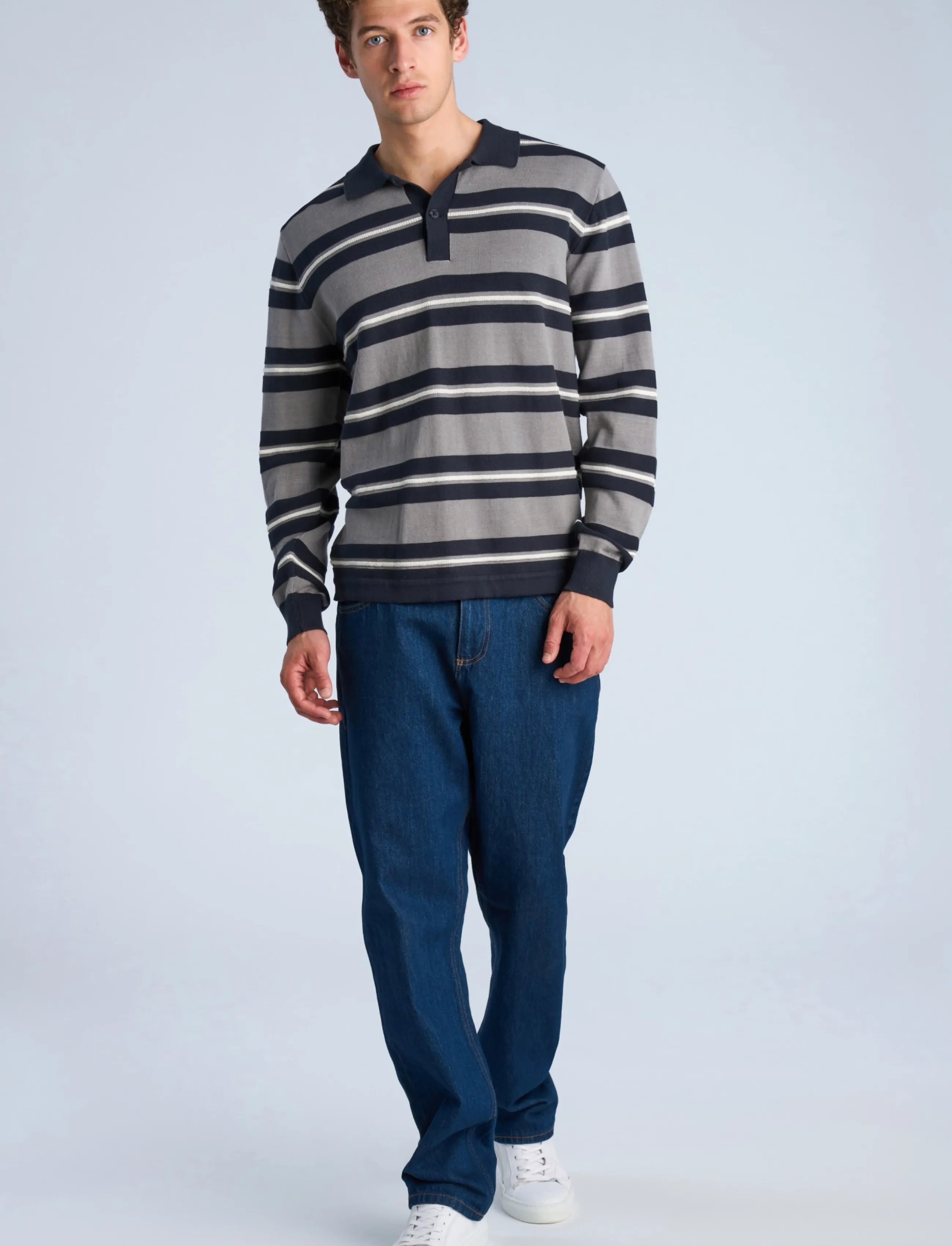 Striped Knitted Polo L/S
