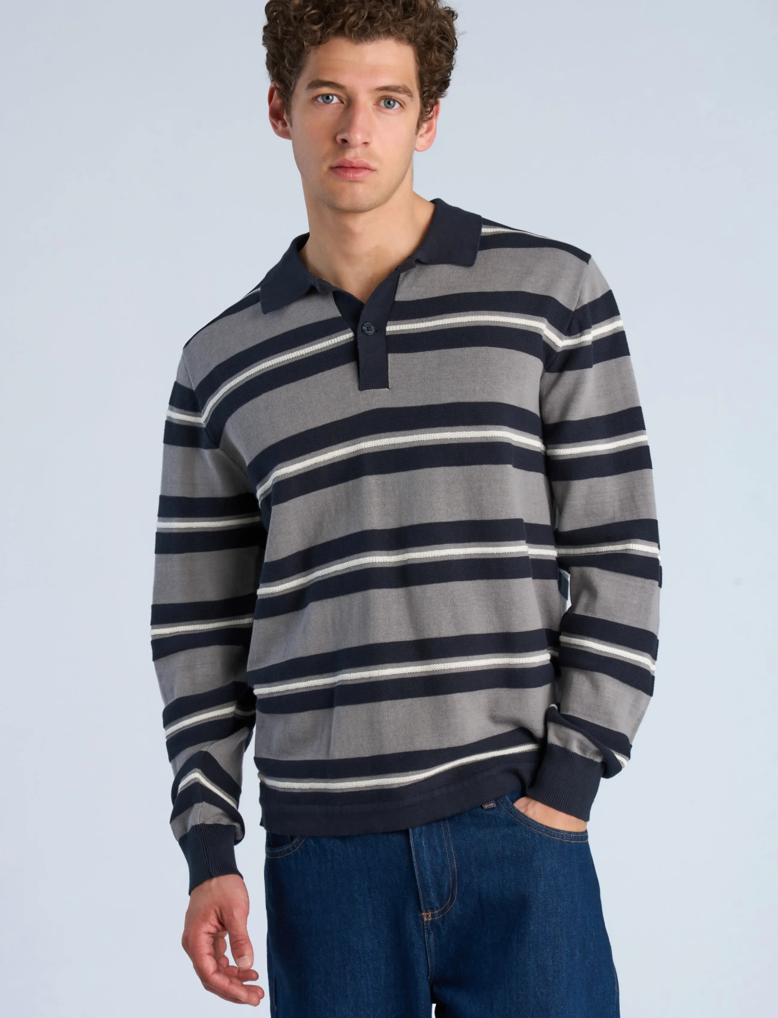 Lindbergh Striped Knitted Polo L/S pikéer herr – bild 2