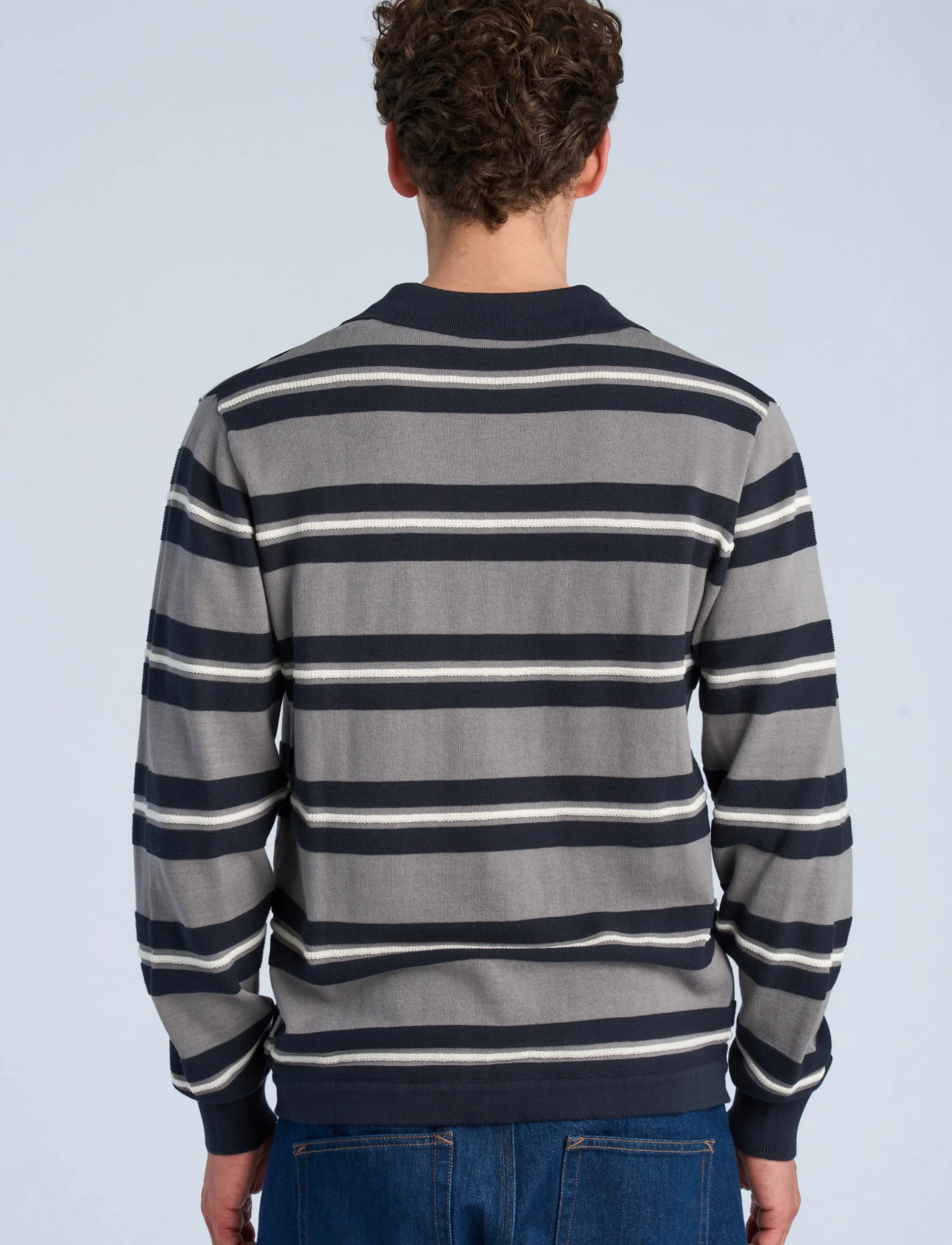 Lindbergh Striped Knitted Polo L/S pikéer herr – bild 3