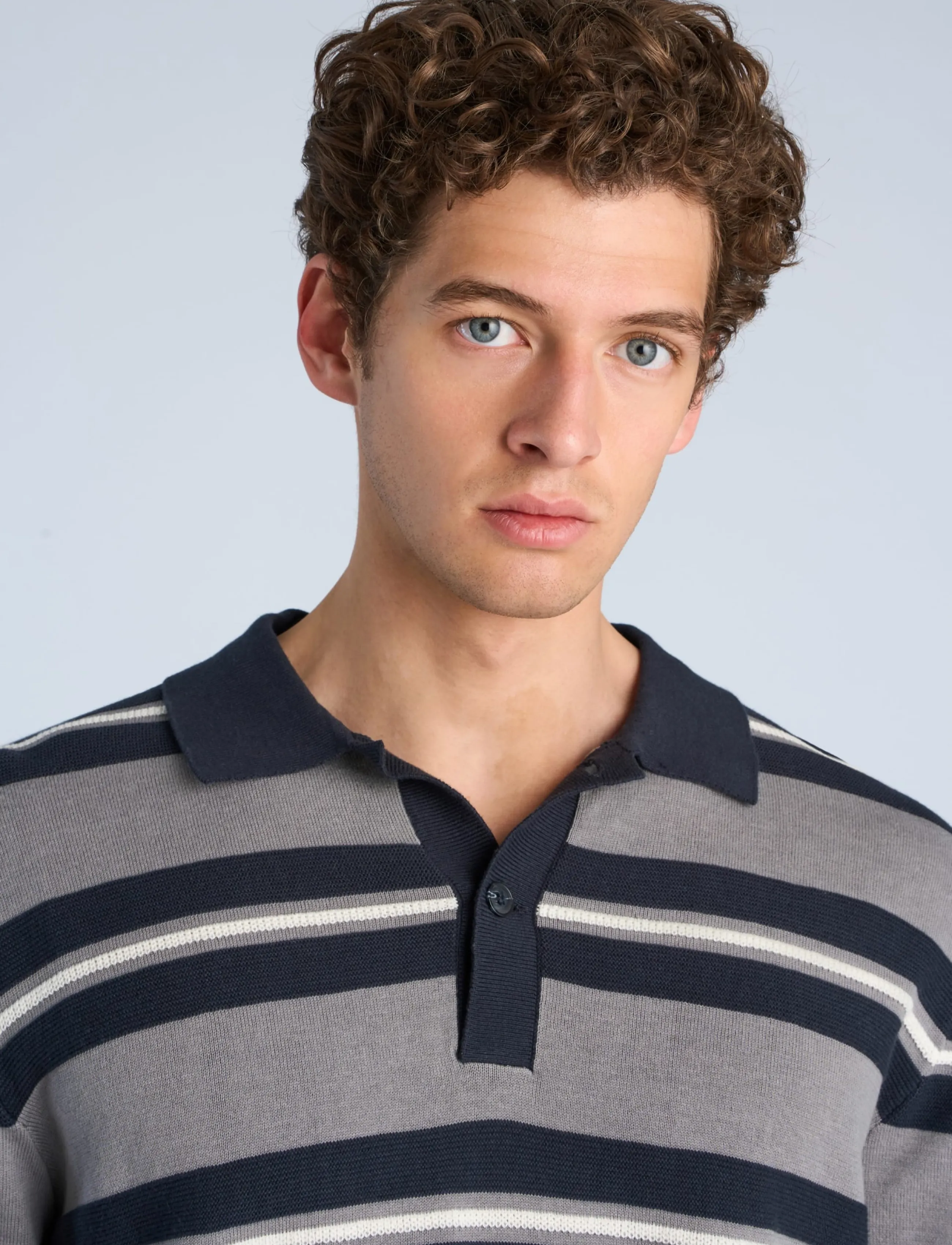 Lindbergh Striped Knitted Polo L/S pikéer herr – bild 4