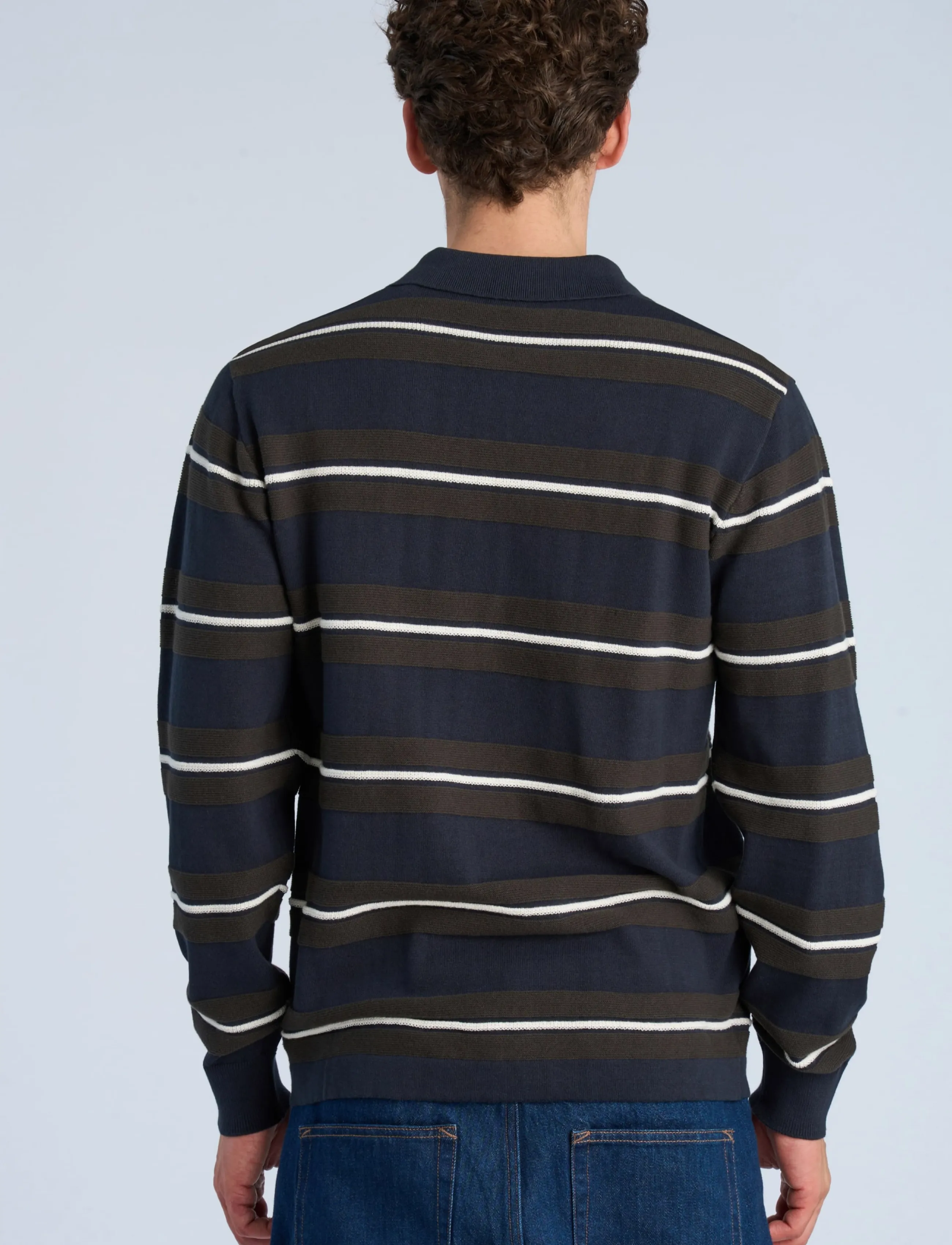 Lindbergh Striped Knitted Polo L/S pikéer herr – bild 3