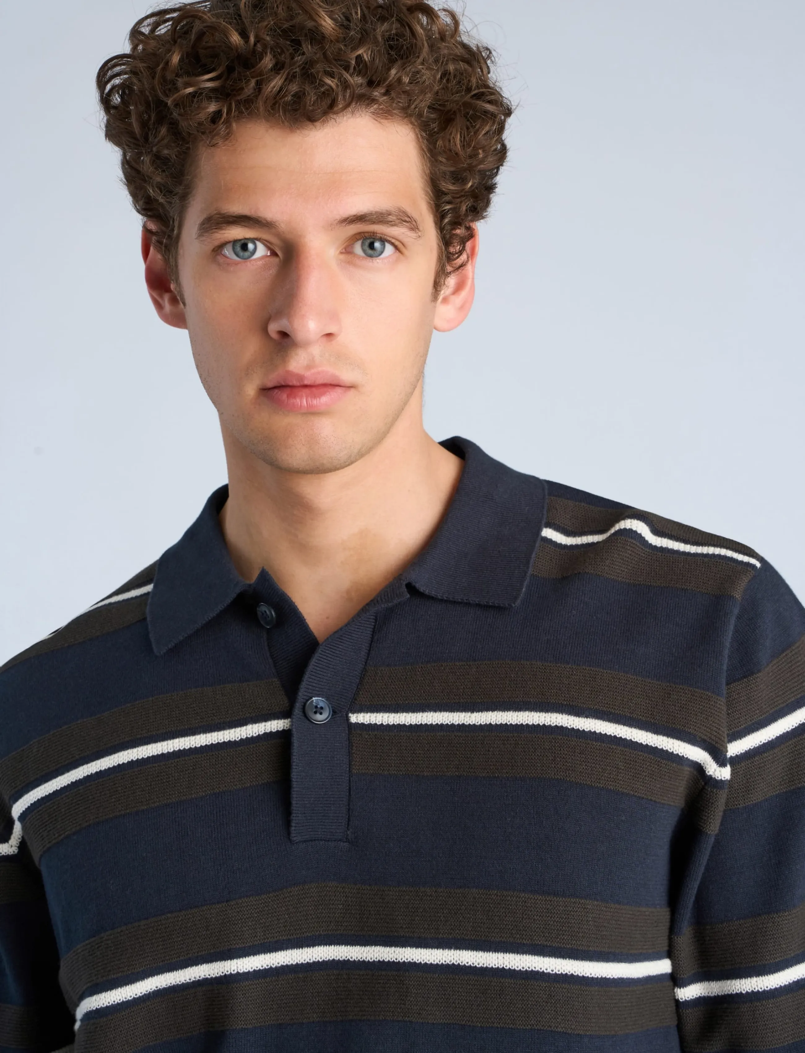 Lindbergh Striped Knitted Polo L/S pikéer herr – bild 4