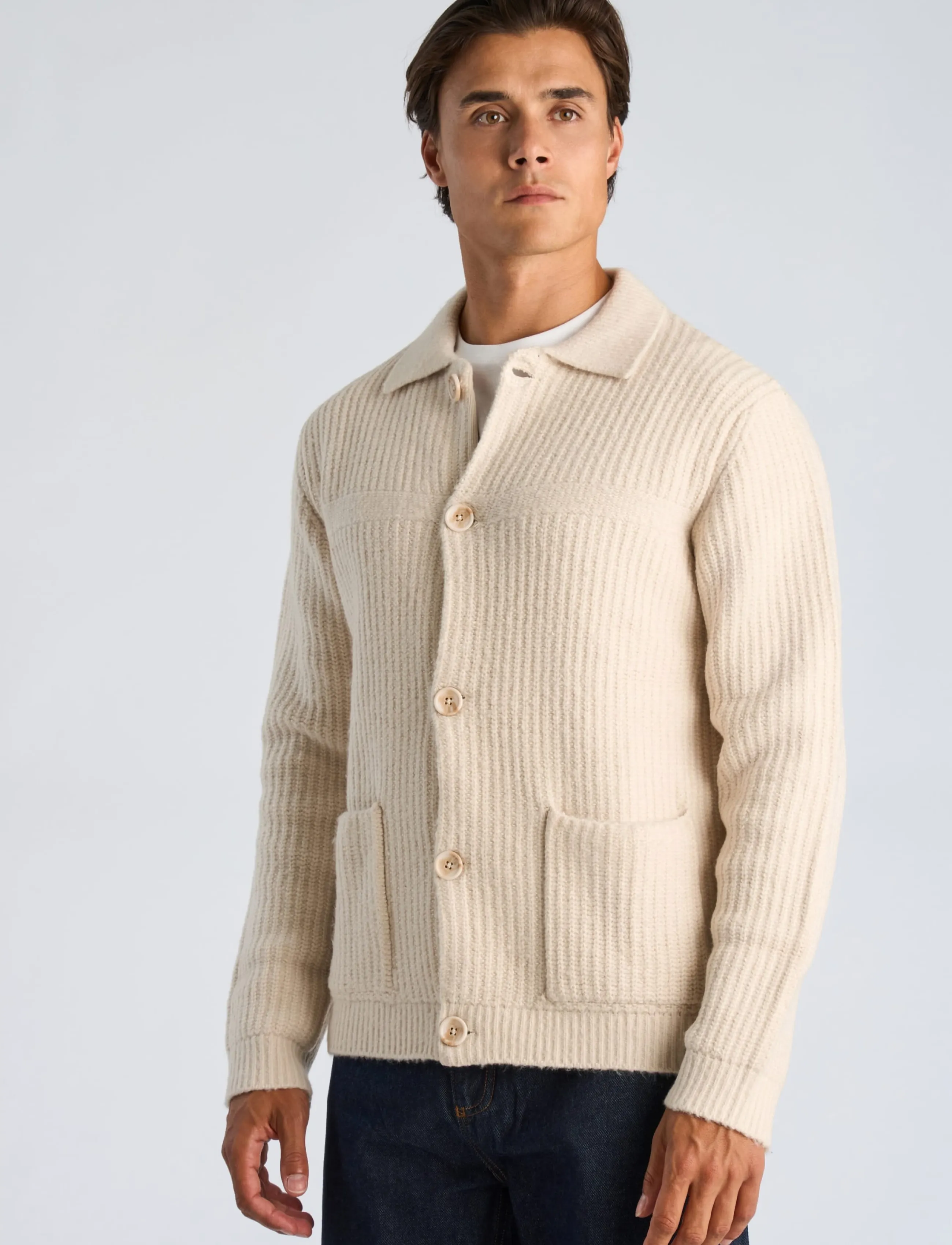 Lindbergh - Chunky knitted button cardigan L/S - kardiganid - lt sand mel - 3