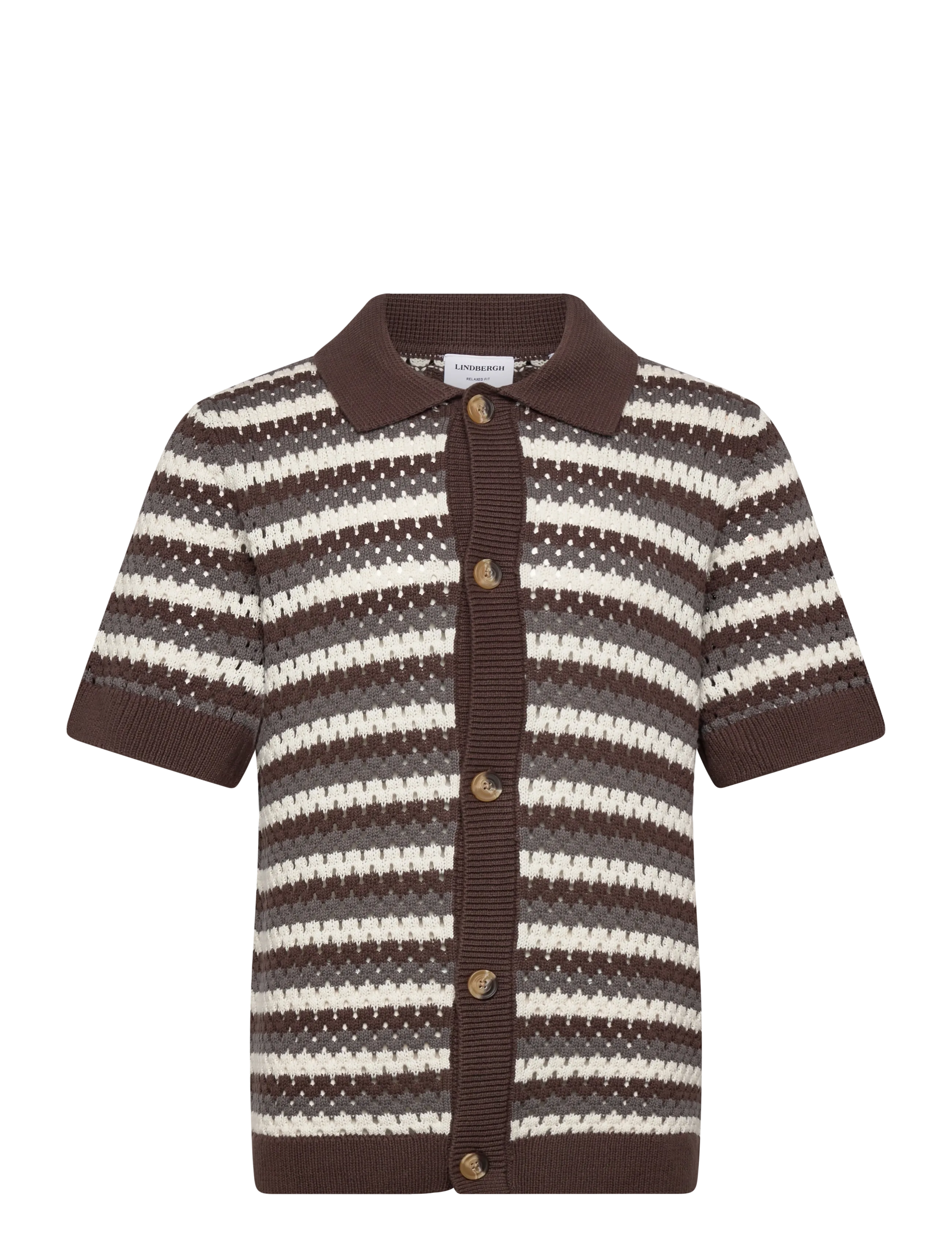 LINDBERGH Chrochet Cardigan S/S Braun - S - Herren