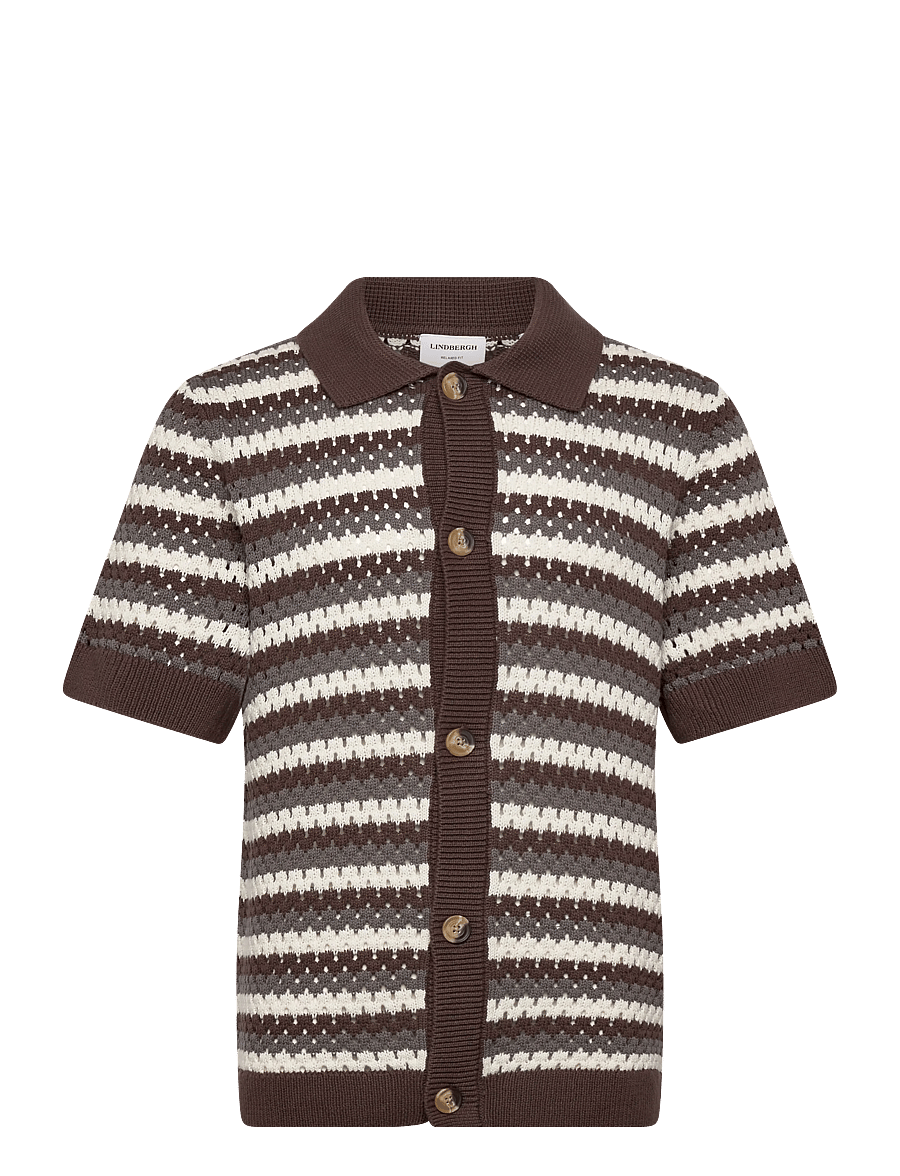 Lindbergh - Chrochet cardigan S/S - kurzarmhemden - brown - 1