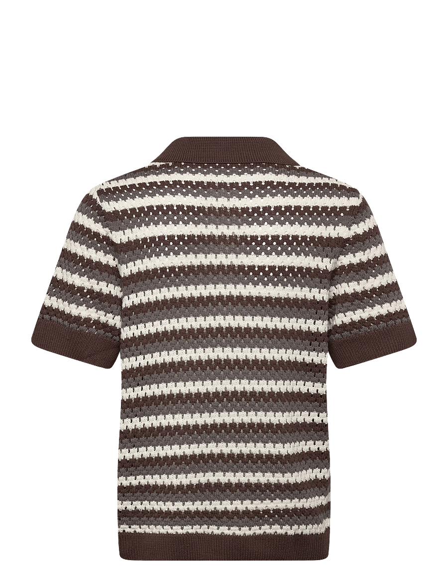 Lindbergh - Chrochet cardigan S/S - kurzarmhemden - brown - 2
