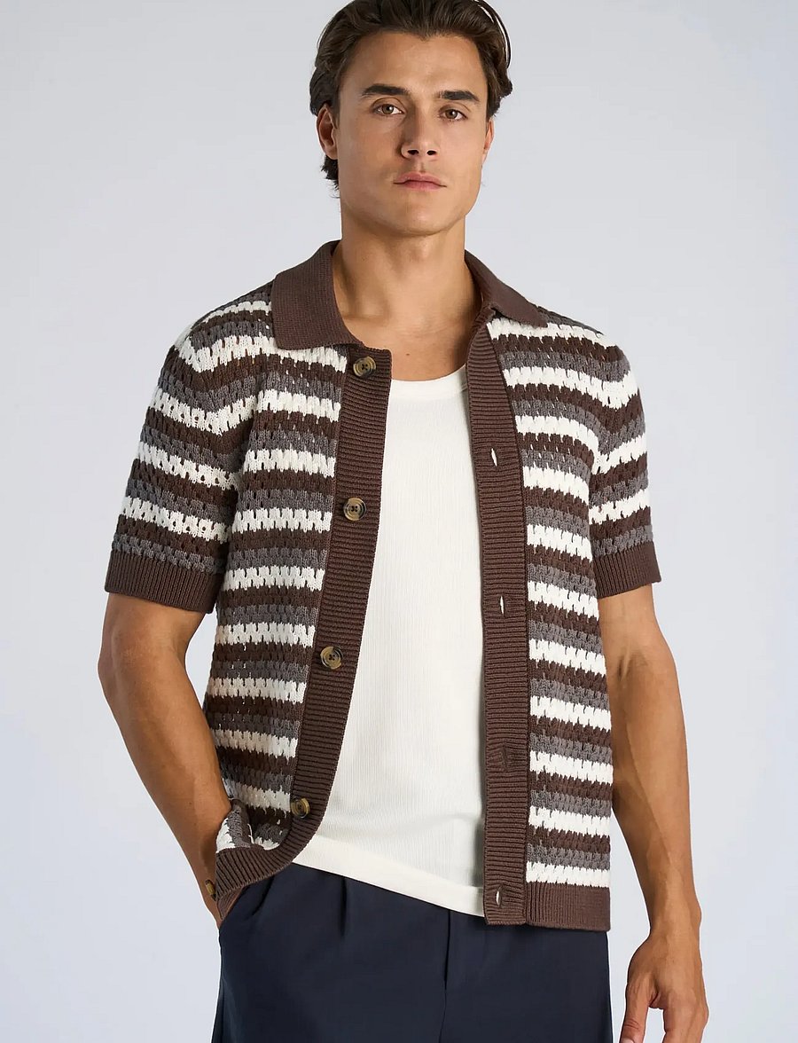 Lindbergh - Chrochet cardigan S/S - kurzarmhemden - brown - 3