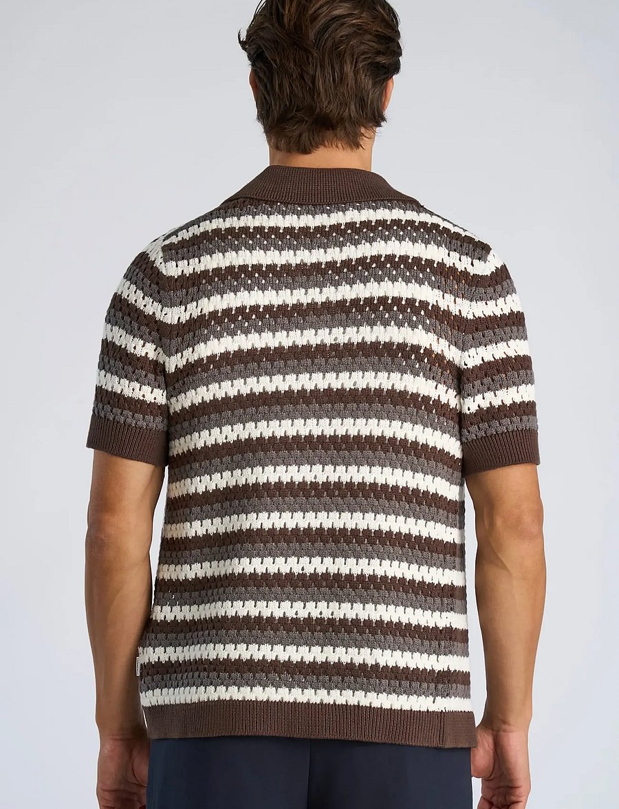 Lindbergh - Chrochet cardigan S/S - kurzarmhemden - brown - 4