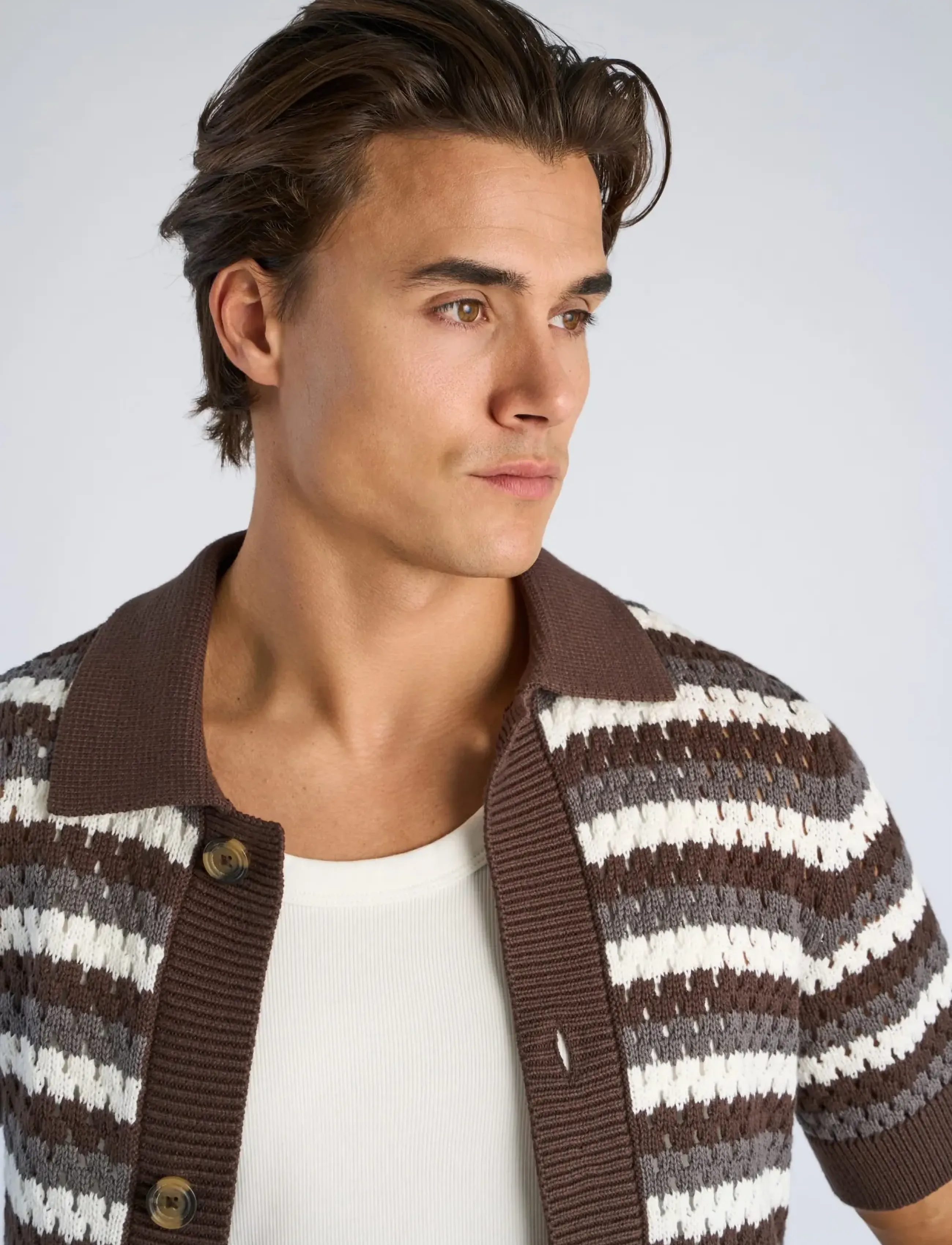 Lindbergh - Chrochet cardigan S/S - short-sleeved shirts - brown - 5