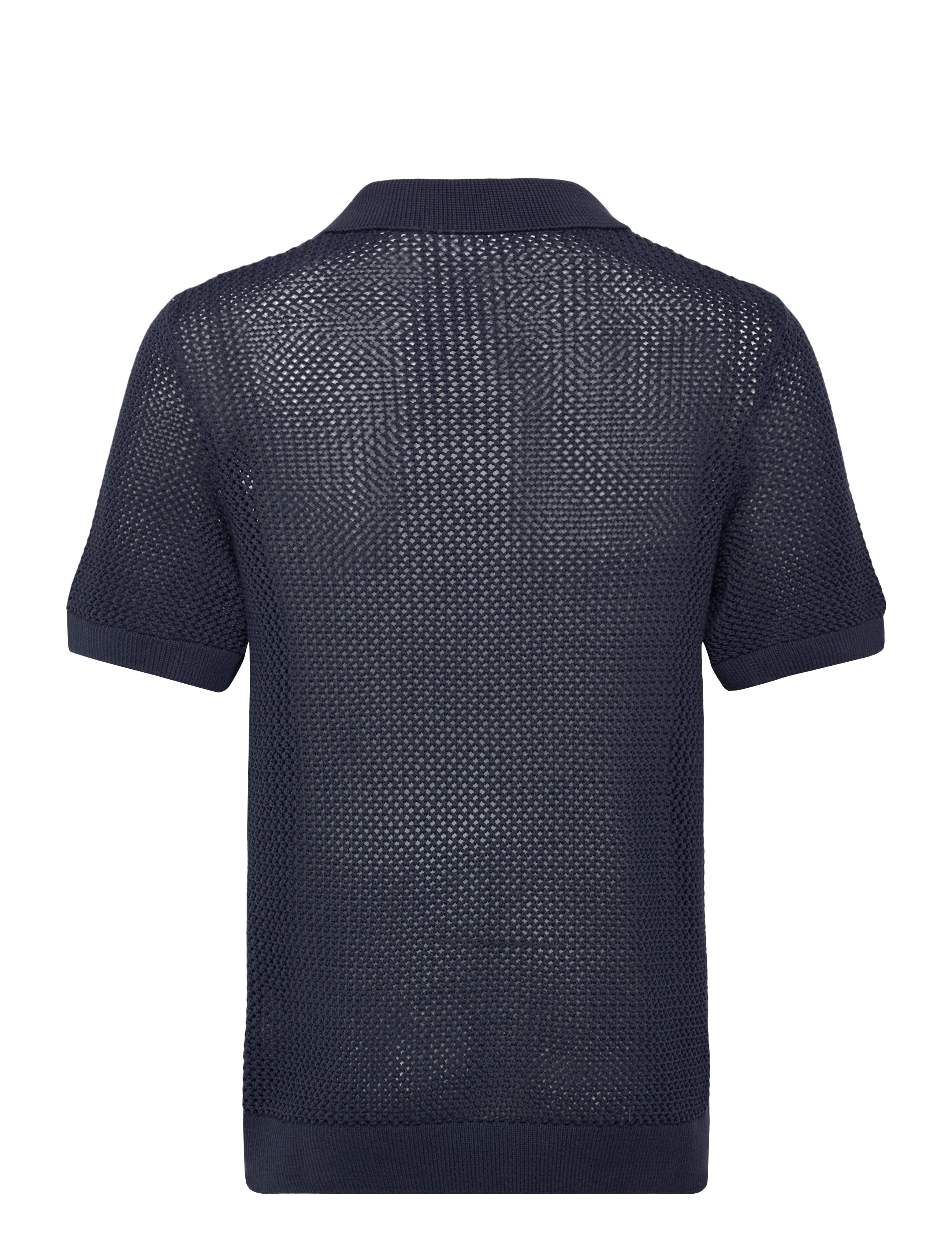 Lindbergh - V-neck S/S crochet knit polo - polostrik - dk blue - 2
