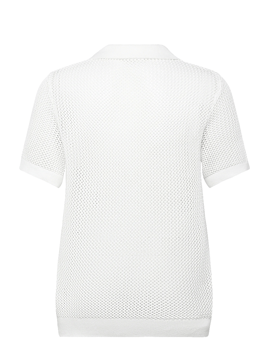 Lindbergh - V-neck S/S crochet knit polo - kootud polosärgid - off white - 2
