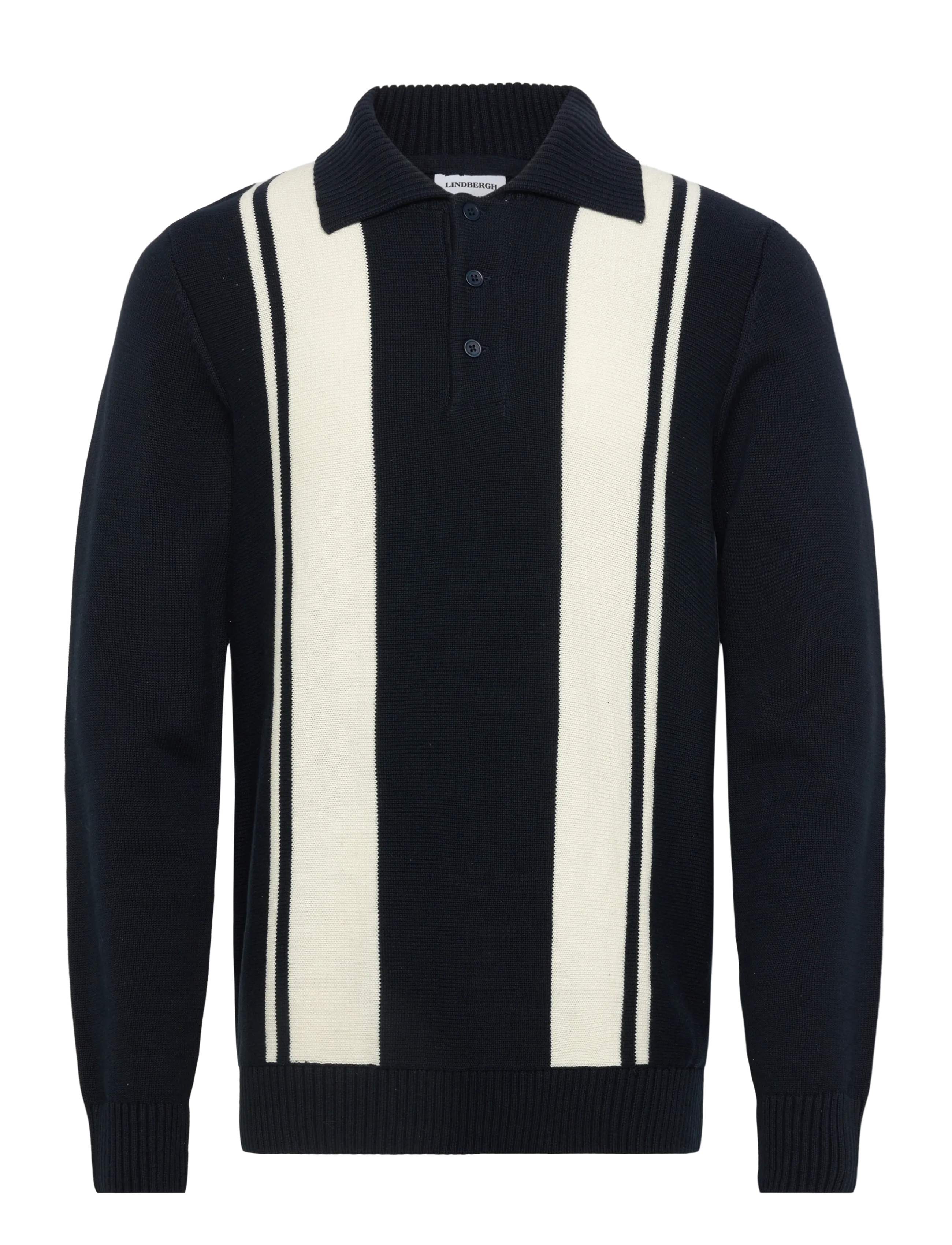 LINDBERGH Strick Block Stripe L/S Polo Navy - XXL - Herren