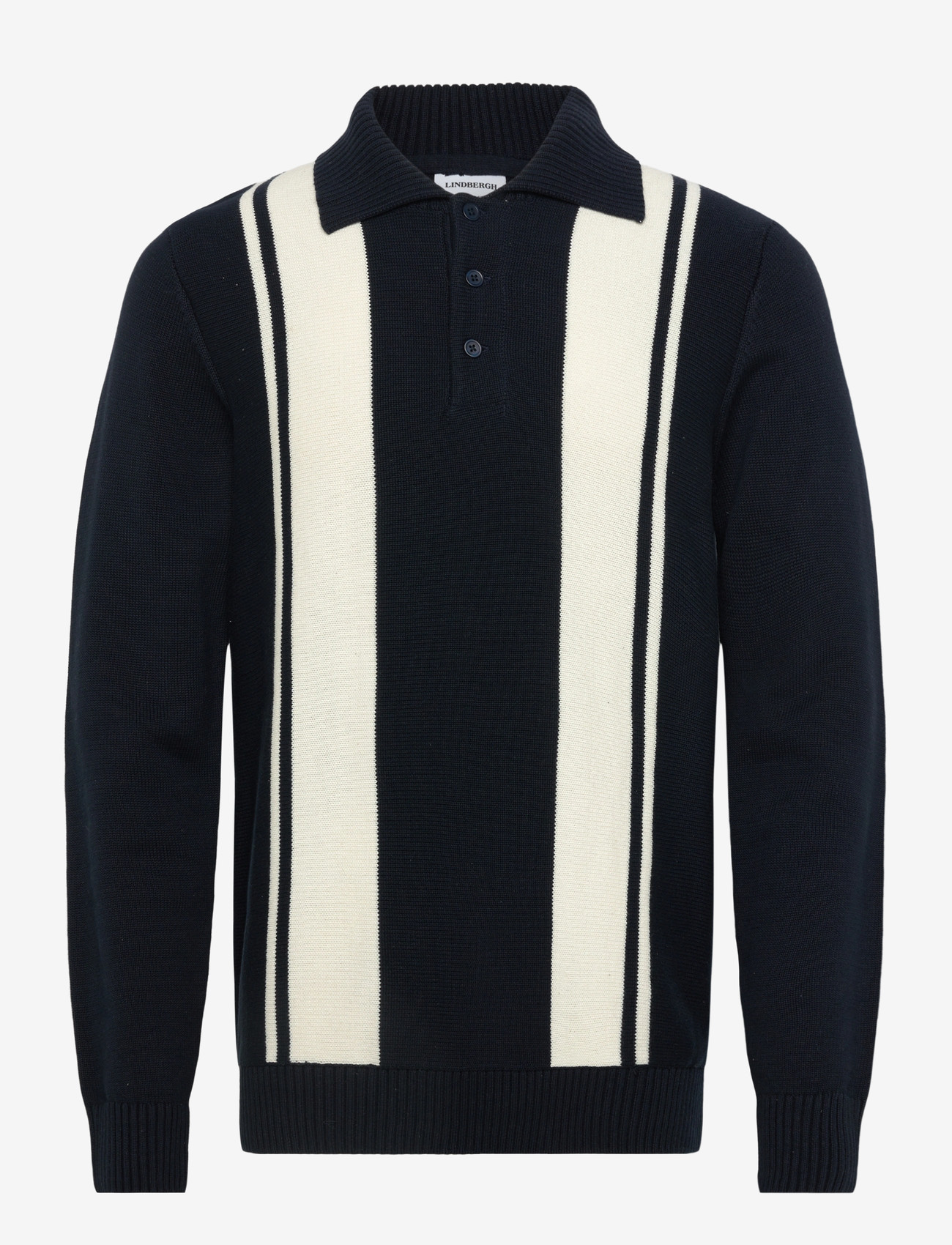 Lindbergh - Knitted block stripe L/S polo - kootud polosärgid - navy - 1