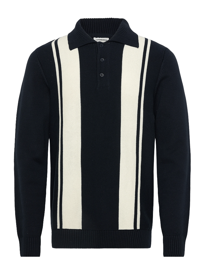 Lindbergh - Knitted block stripe L/S polo - kootud polosärgid - navy - 1