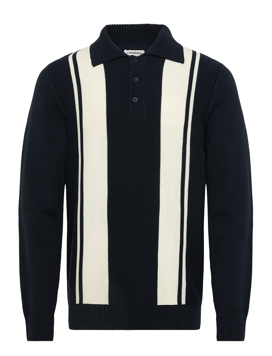 Lindbergh - Knitted block stripe L/S polo - pikkade varrukatega kootud polod - navy - 1