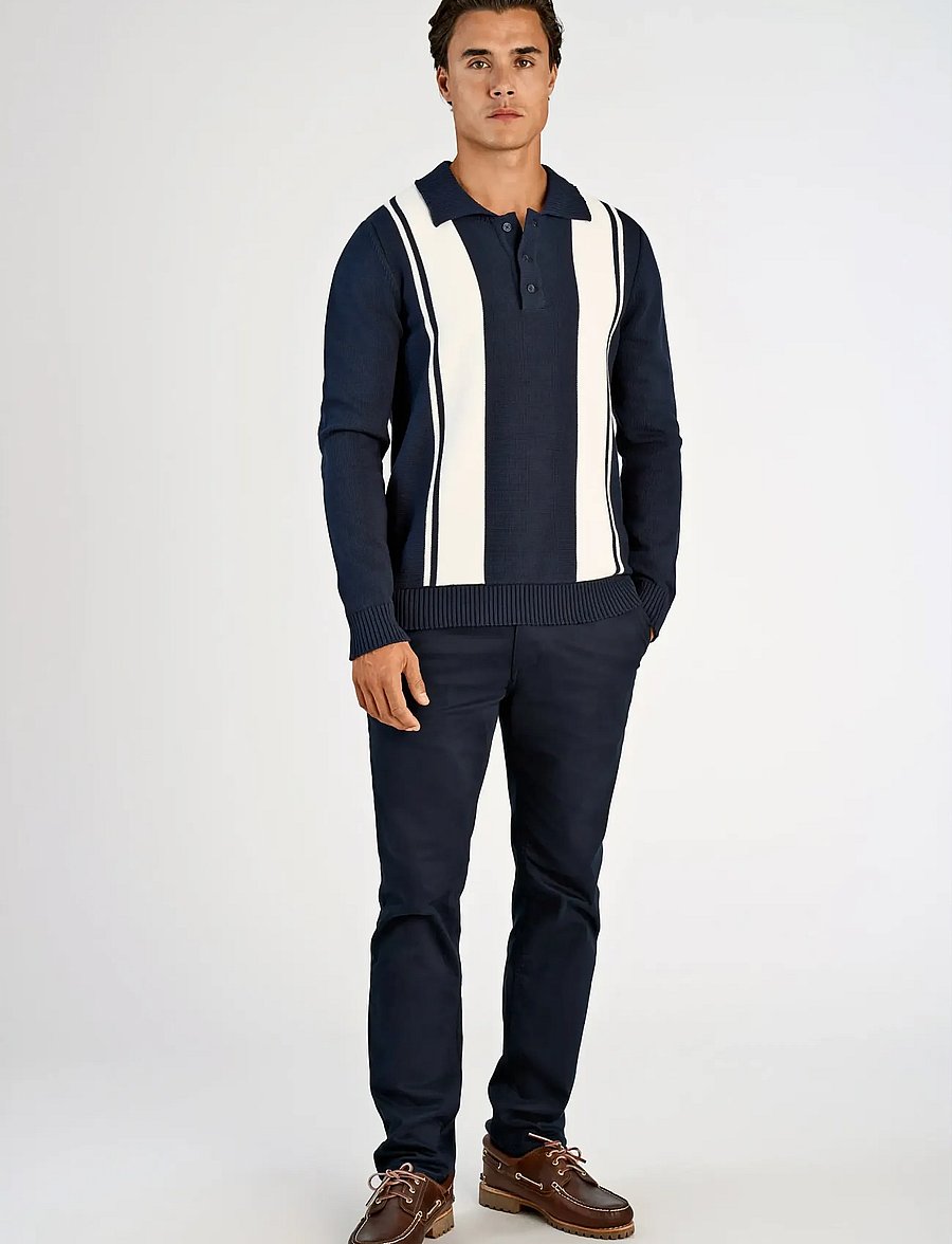 Lindbergh - Knitted block stripe L/S polo - pikkade varrukatega kootud polod - navy - 0