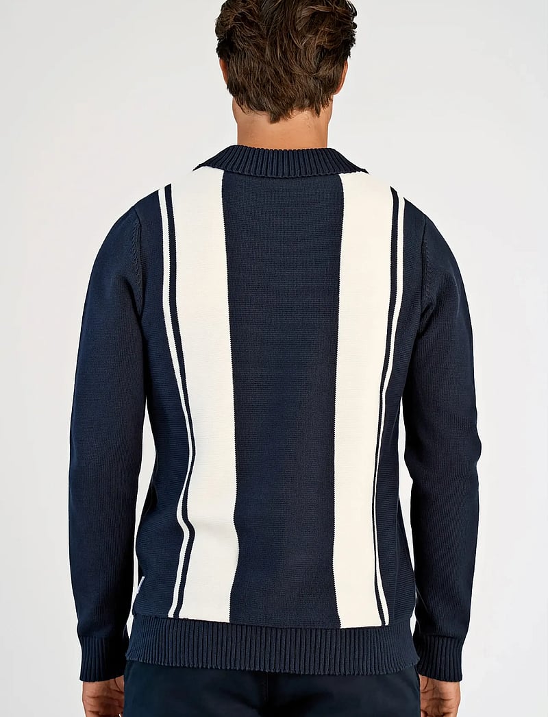 Lindbergh - Knitted block stripe L/S polo - kootud polosärgid - navy - 4