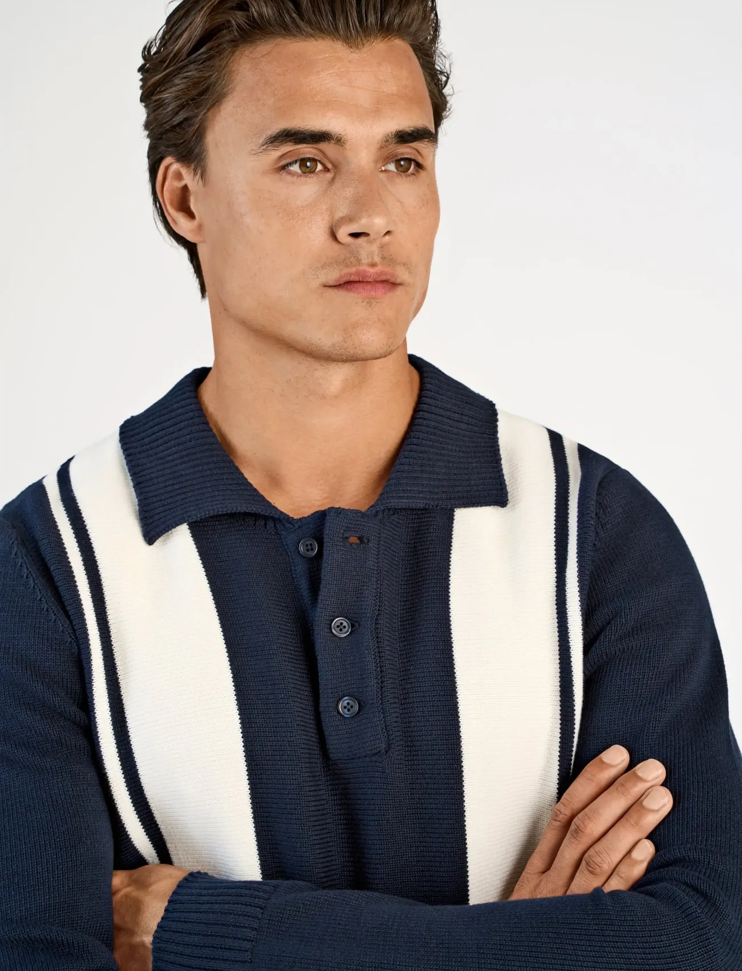 Lindbergh - Knitted block stripe L/S polo - long-sleeved knitted polos - navy - 5
