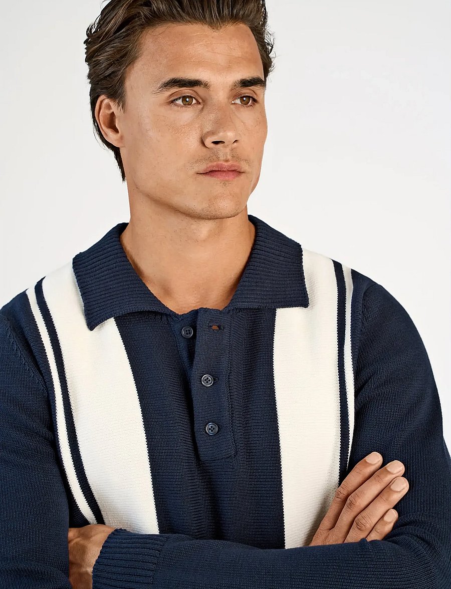 Lindbergh - Knitted block stripe L/S polo - pikkade varrukatega kootud polod - navy - 5