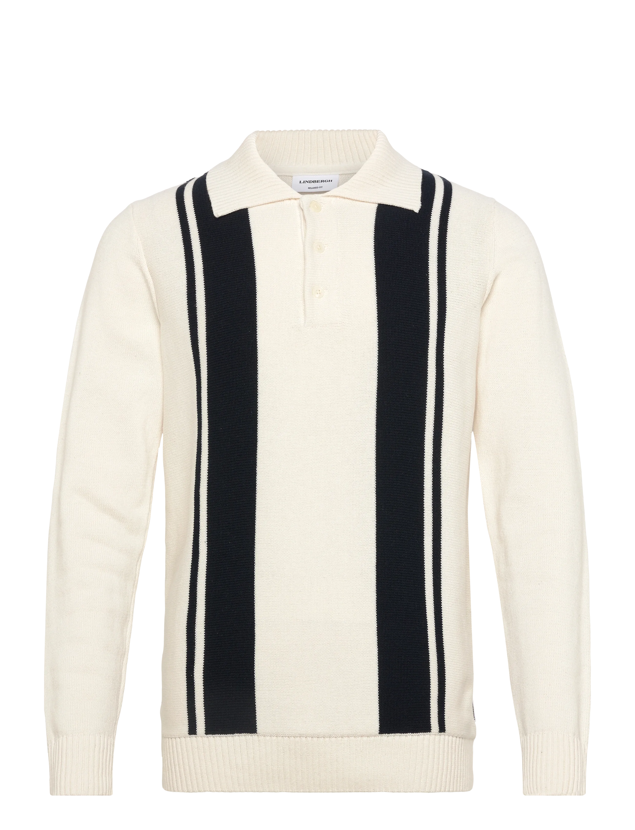 Lindbergh Knitted block stripe L/S polo - Polostrik - OFF WHITE / white