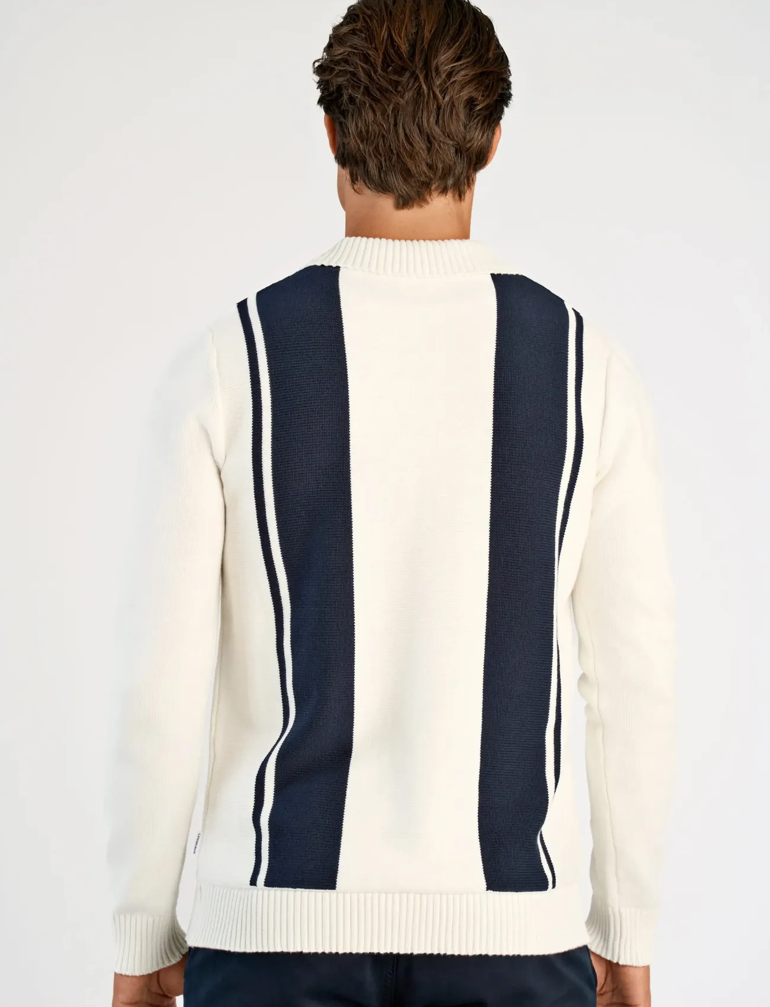 Lindbergh - Knitted block stripe L/S polo - long-sleeved knitted polos - off white - 4