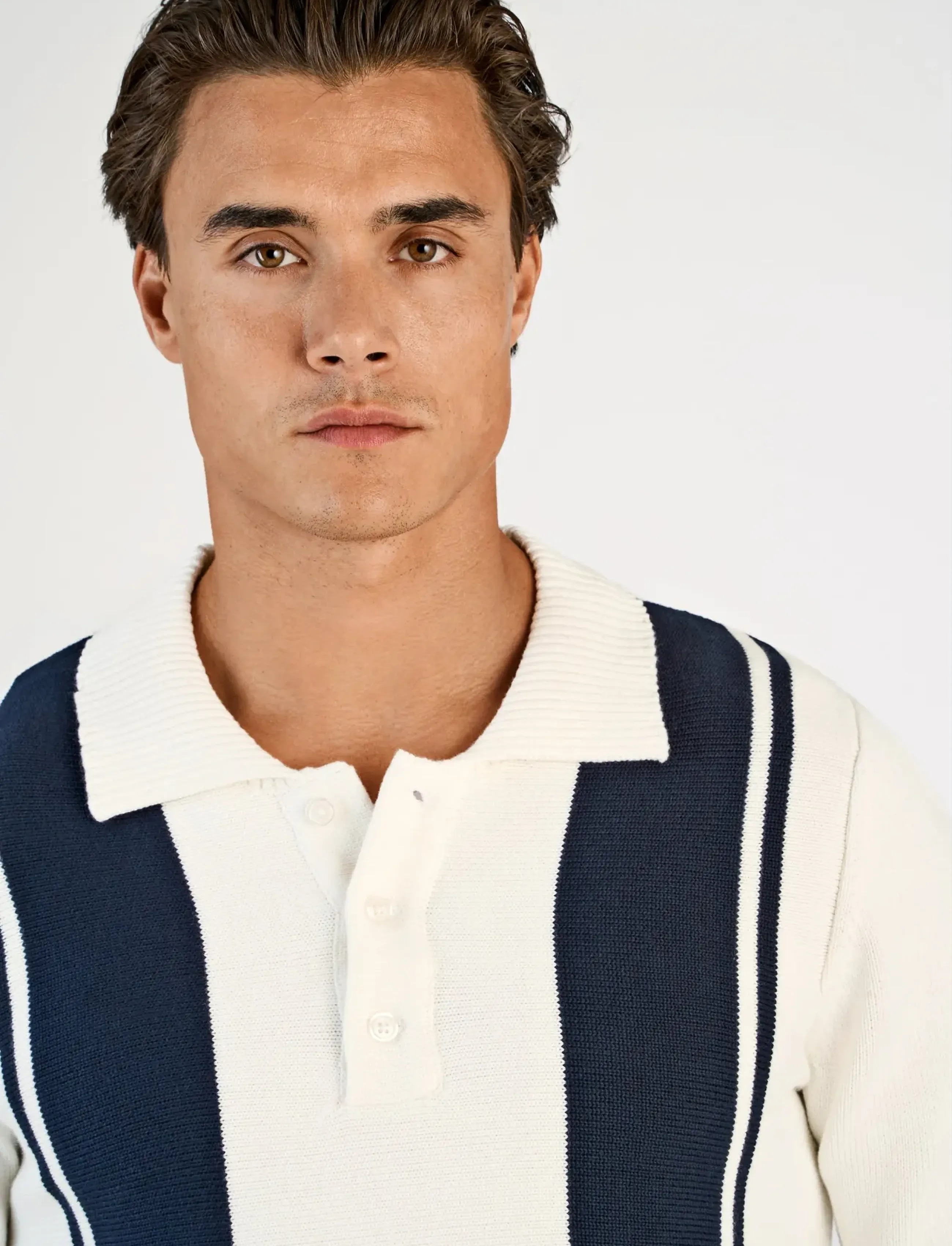 Lindbergh - Knitted block stripe L/S polo - long-sleeved knitted polos - off white - 5