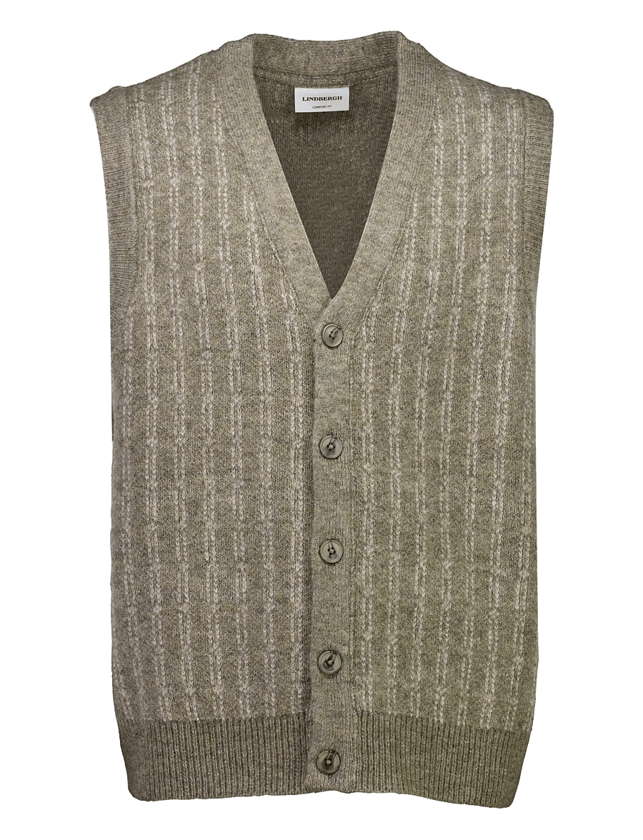 Lindbergh - Jacquard knitted slipover cardigan - strikveste - dk sand mel - 1