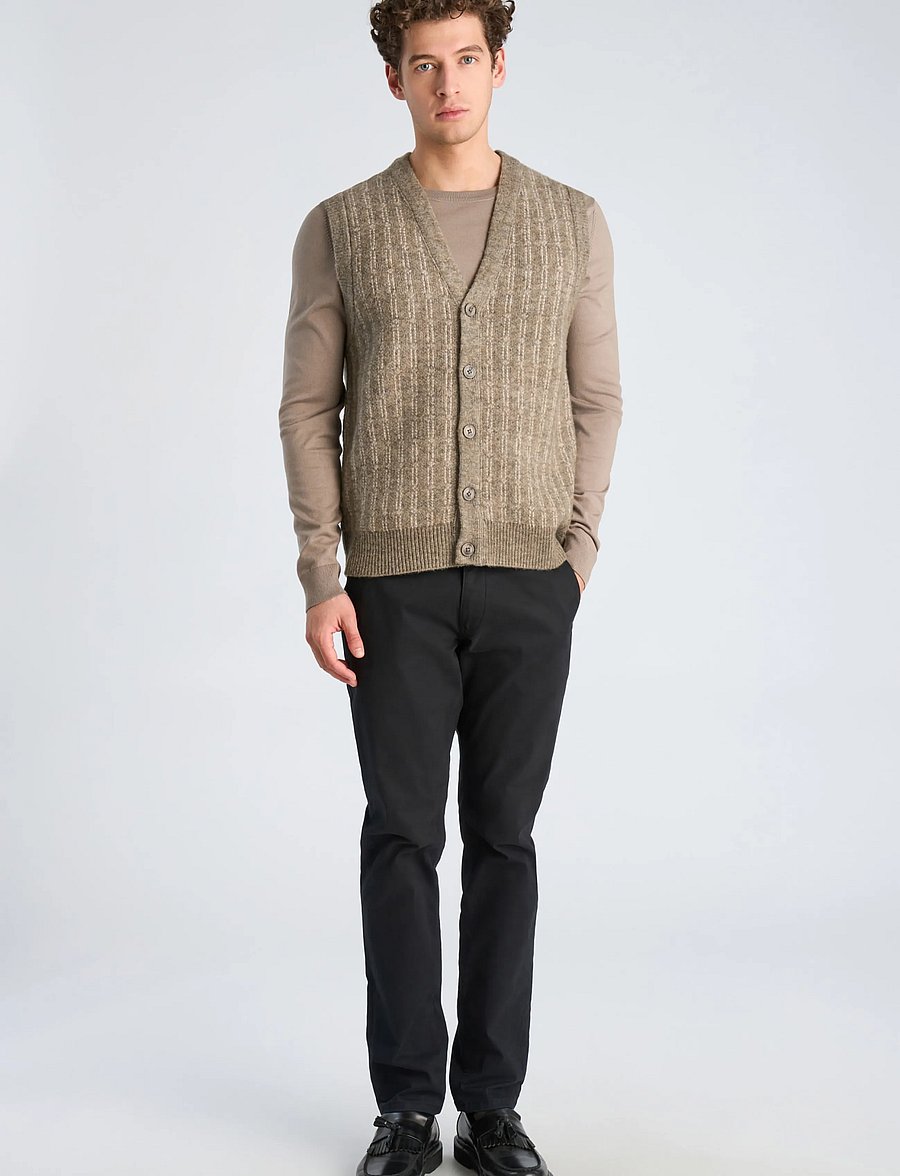 Lindbergh - Jacquard knitted slipover cardigan - strikveste - dk sand mel - 0