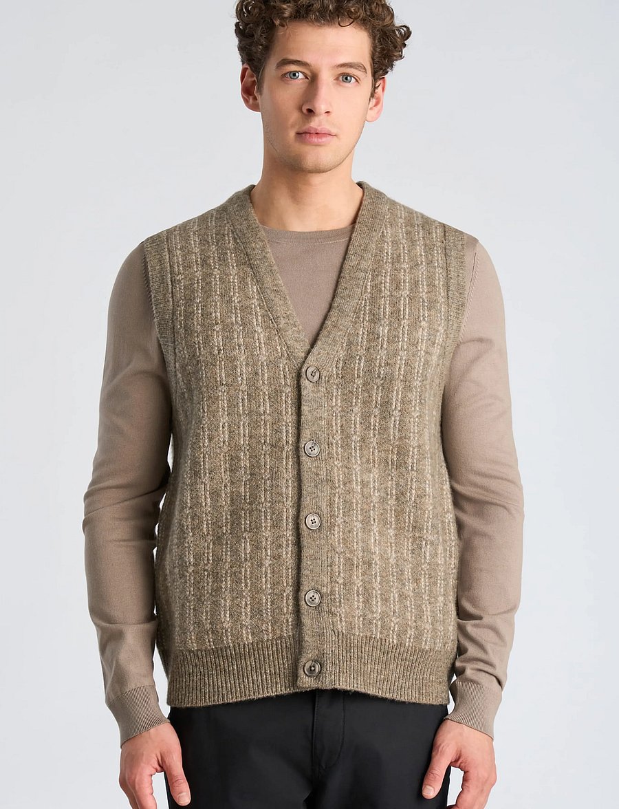 Lindbergh - Jacquard knitted slipover cardigan - strikveste - dk sand mel - 3