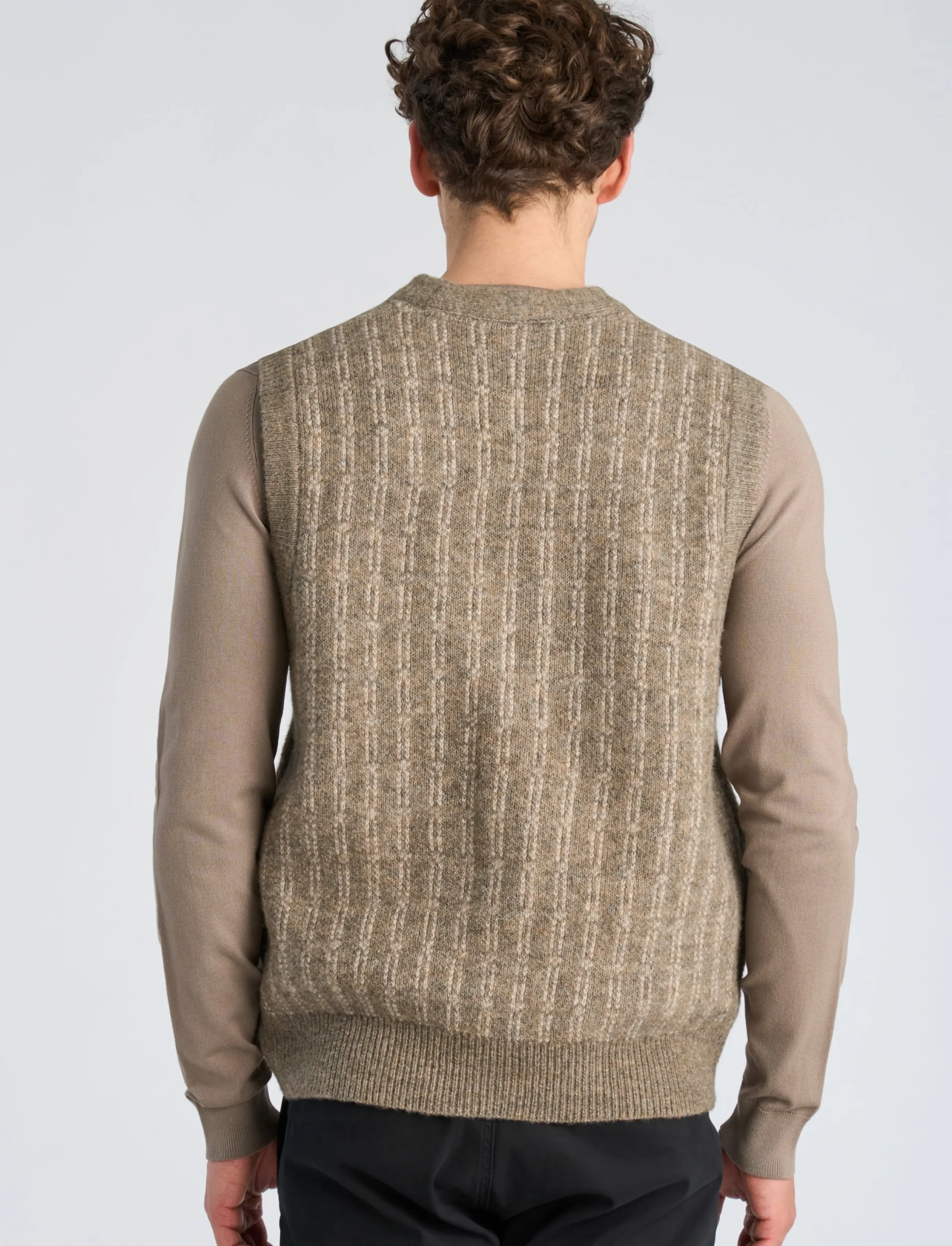 Lindbergh - Jacquard knitted slipover cardigan - strikveste - dk sand mel - 4