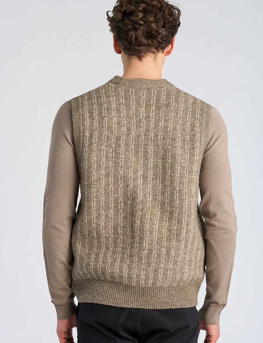 Lindbergh - Jacquard knitted slipover cardigan - strikveste - dk sand mel - 4
