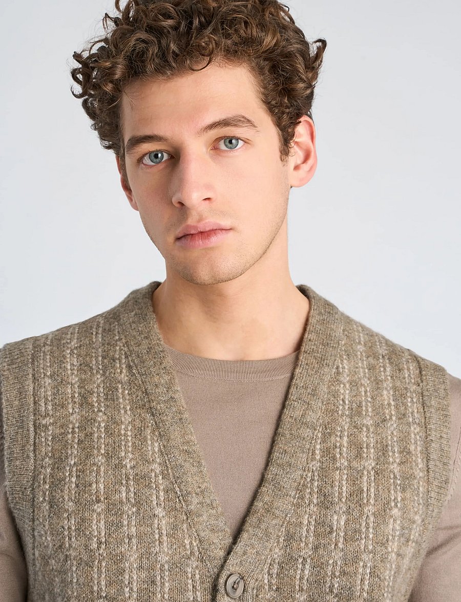 Lindbergh - Jacquard knitted slipover cardigan - strikveste - dk sand mel - 5