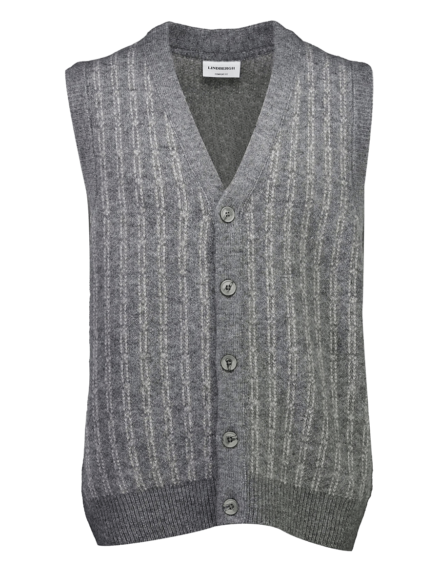 Lindbergh - Jacquard knitted slipover cardigan - knitted vests - grey mel - 1