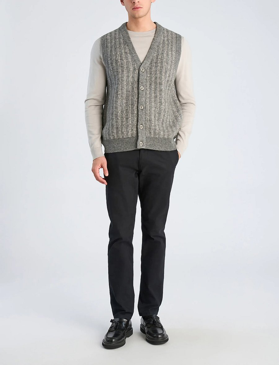 Lindbergh - Jacquard knitted slipover cardigan - knitted vests - grey mel - 0